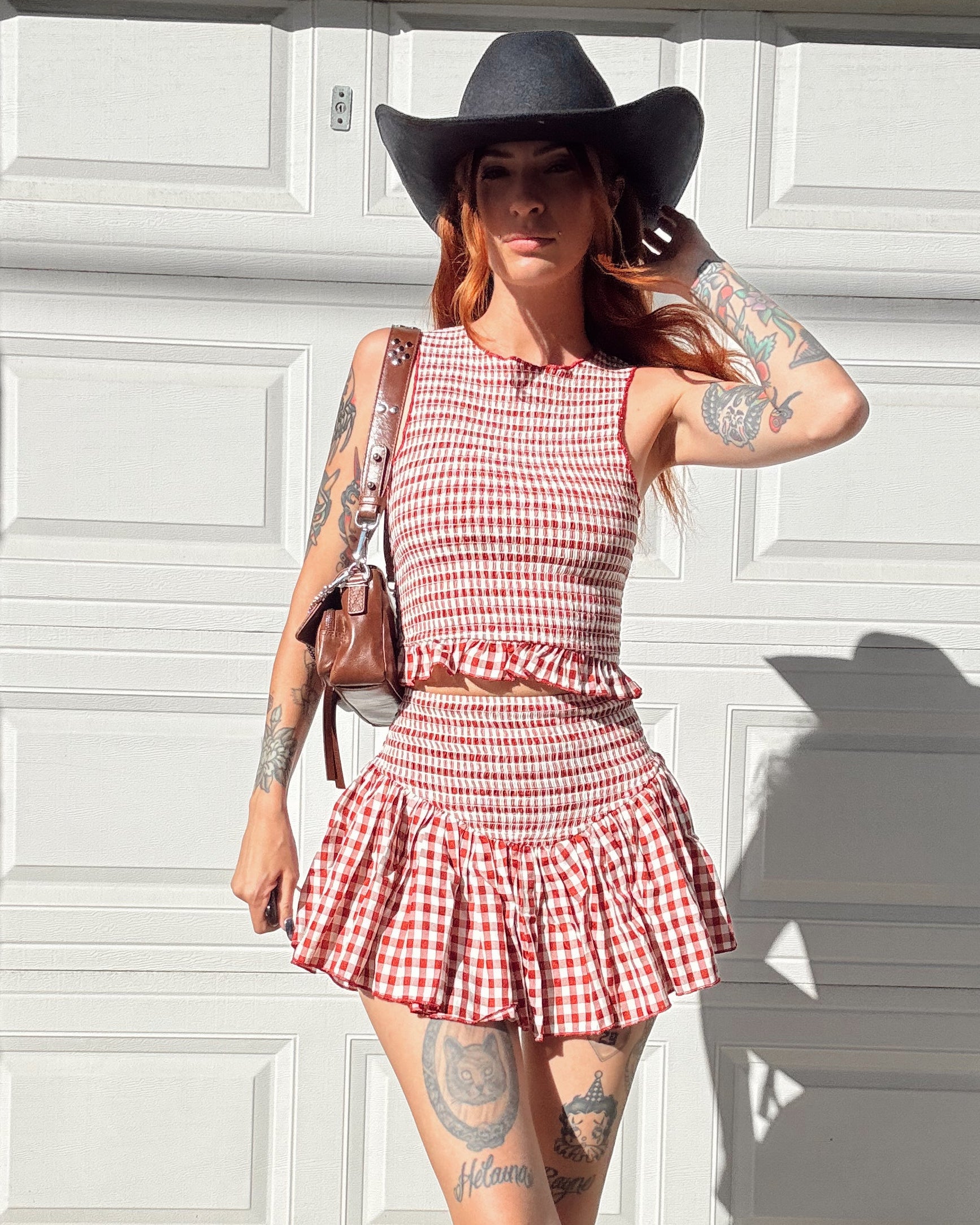 Gingham Skort Set - Red