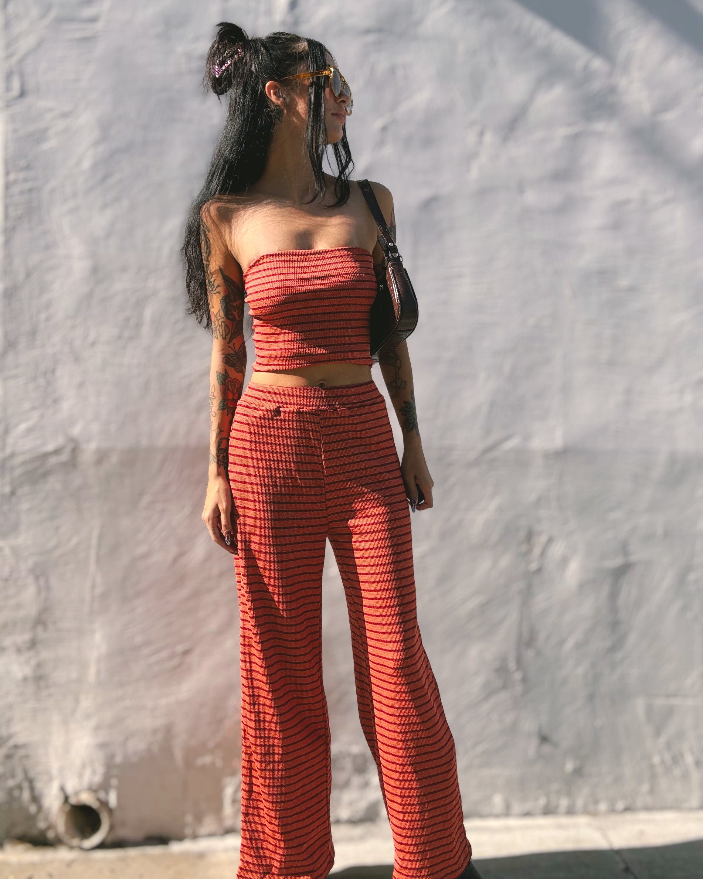 Stripe Tube Top Set - Rose