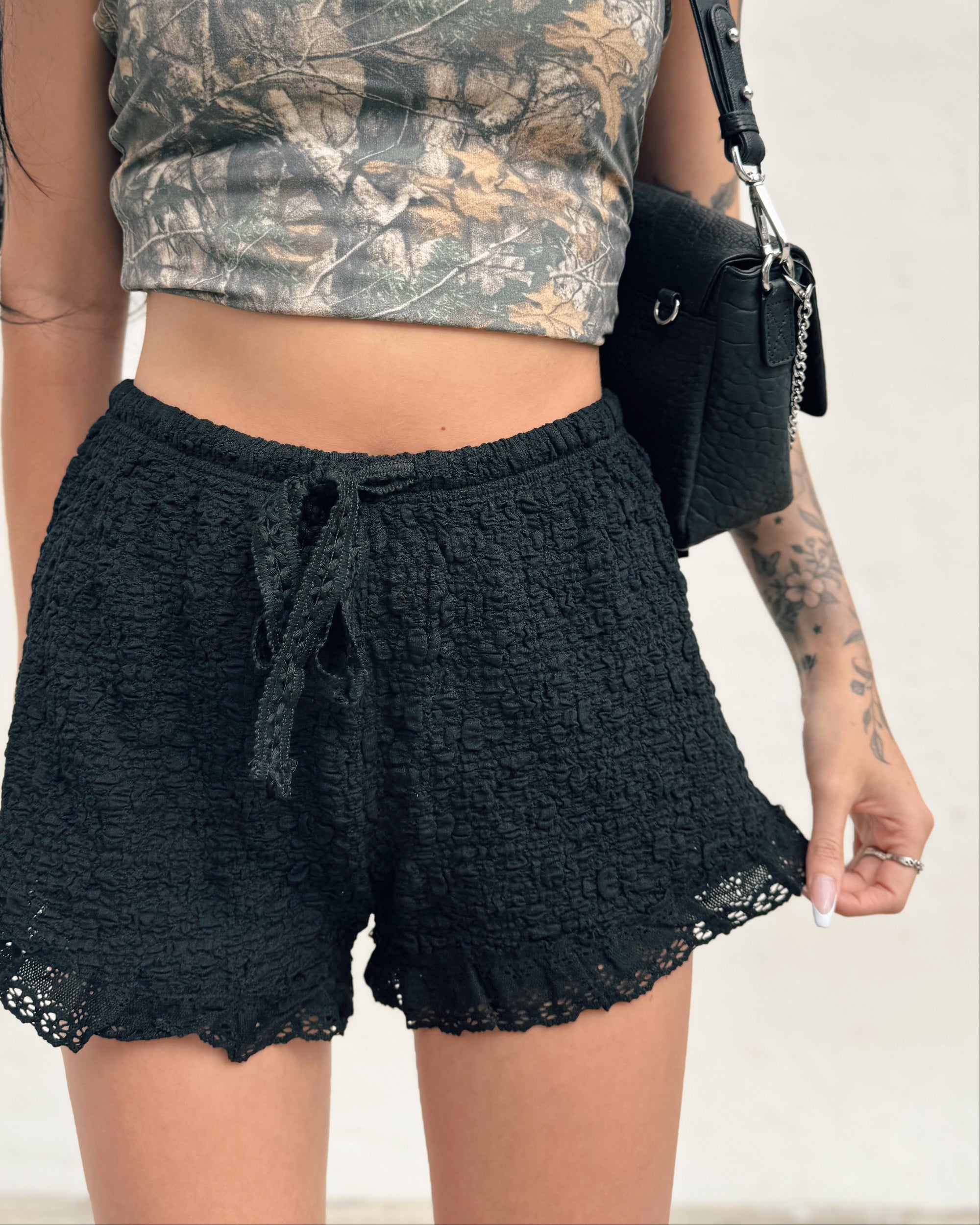 Lace Trim Shorts - Black
