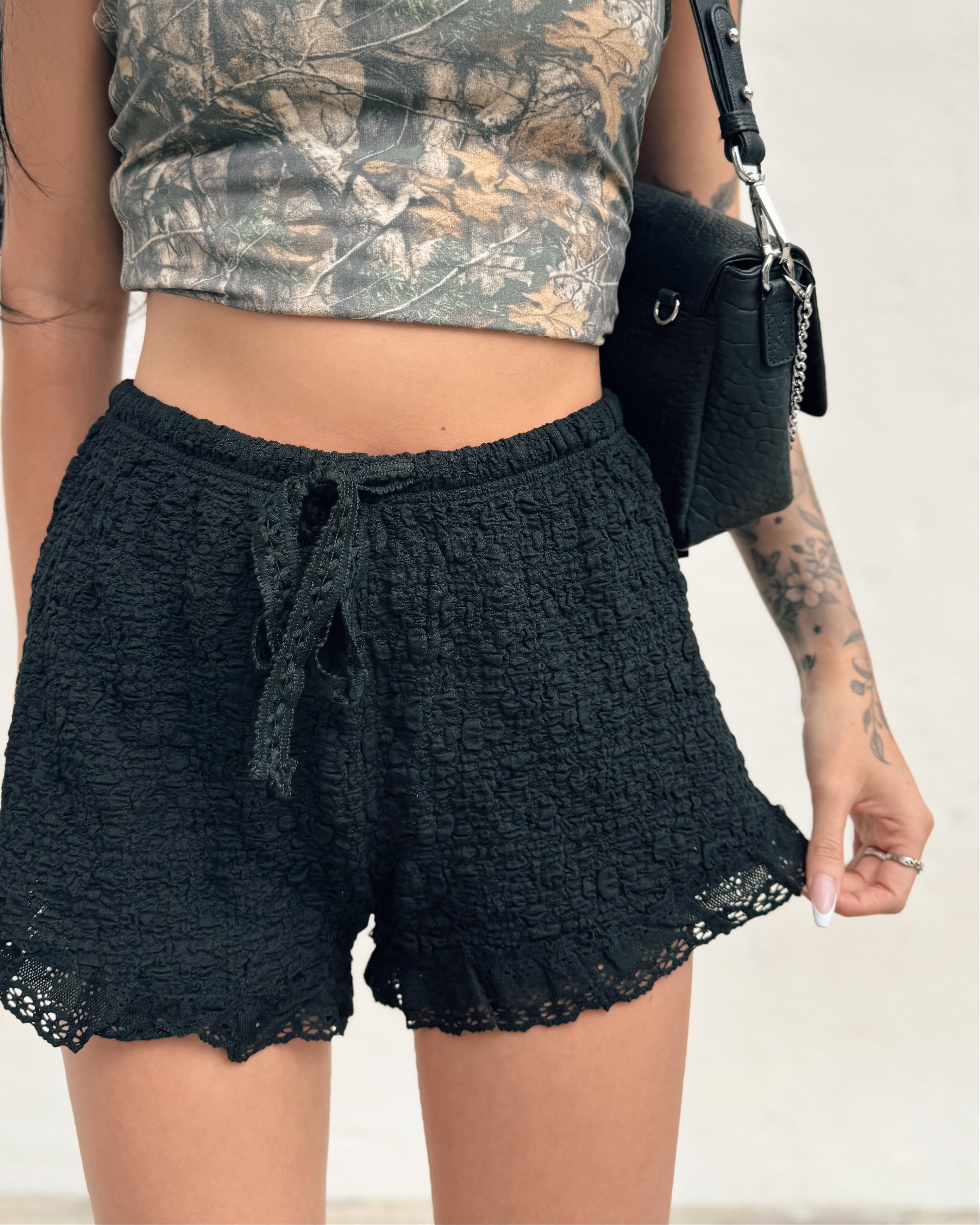 Lace Trim Shorts - Black