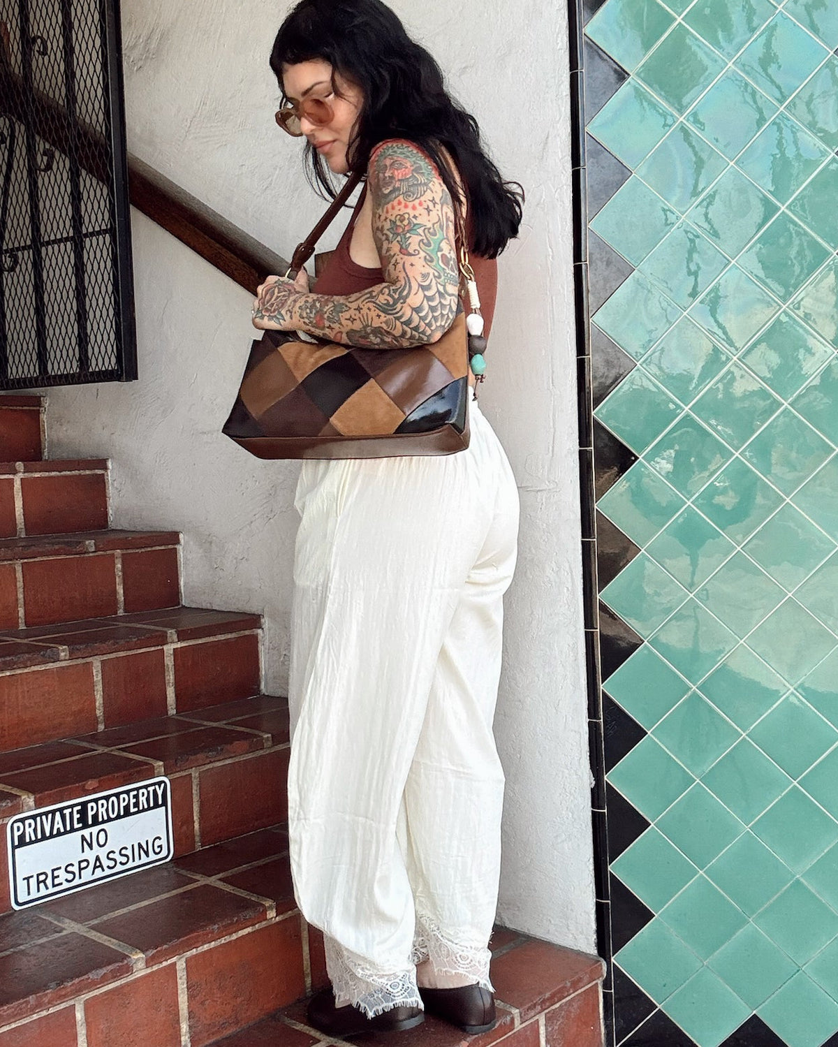 Lace Trim Barrel Pants - Cream