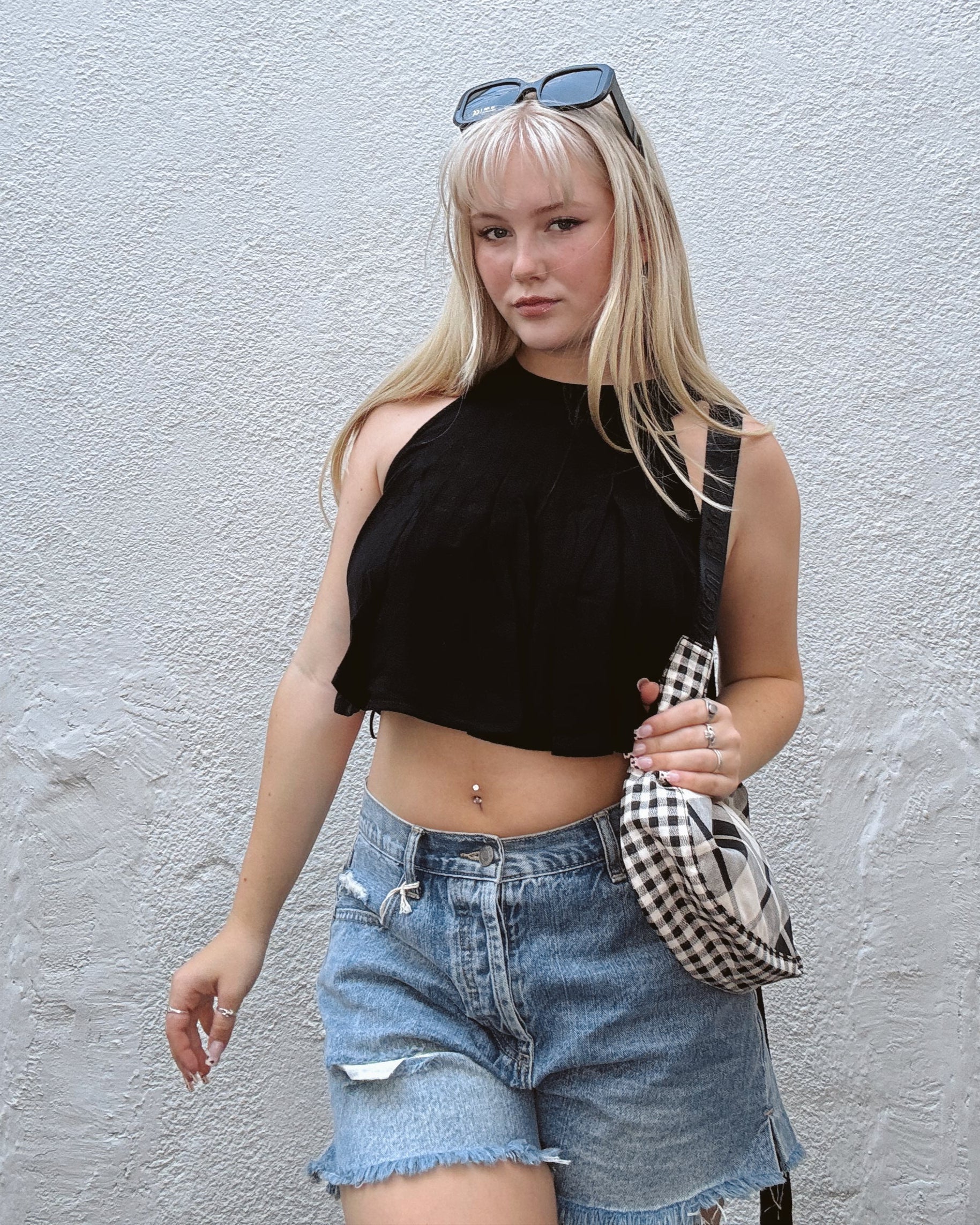 Flowy High Neck Tank - Black - Burnout