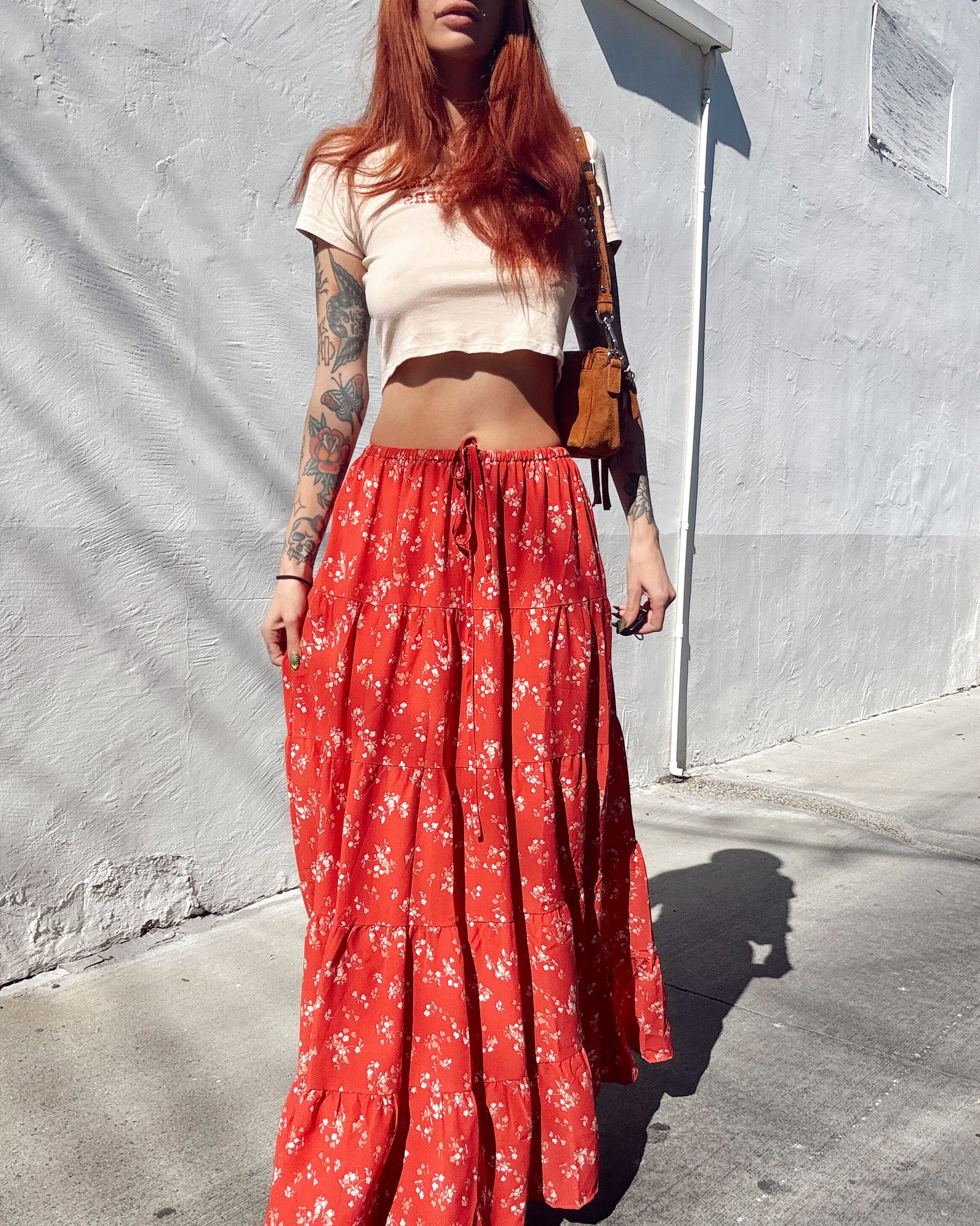 Floral Maxi Skirt - Red