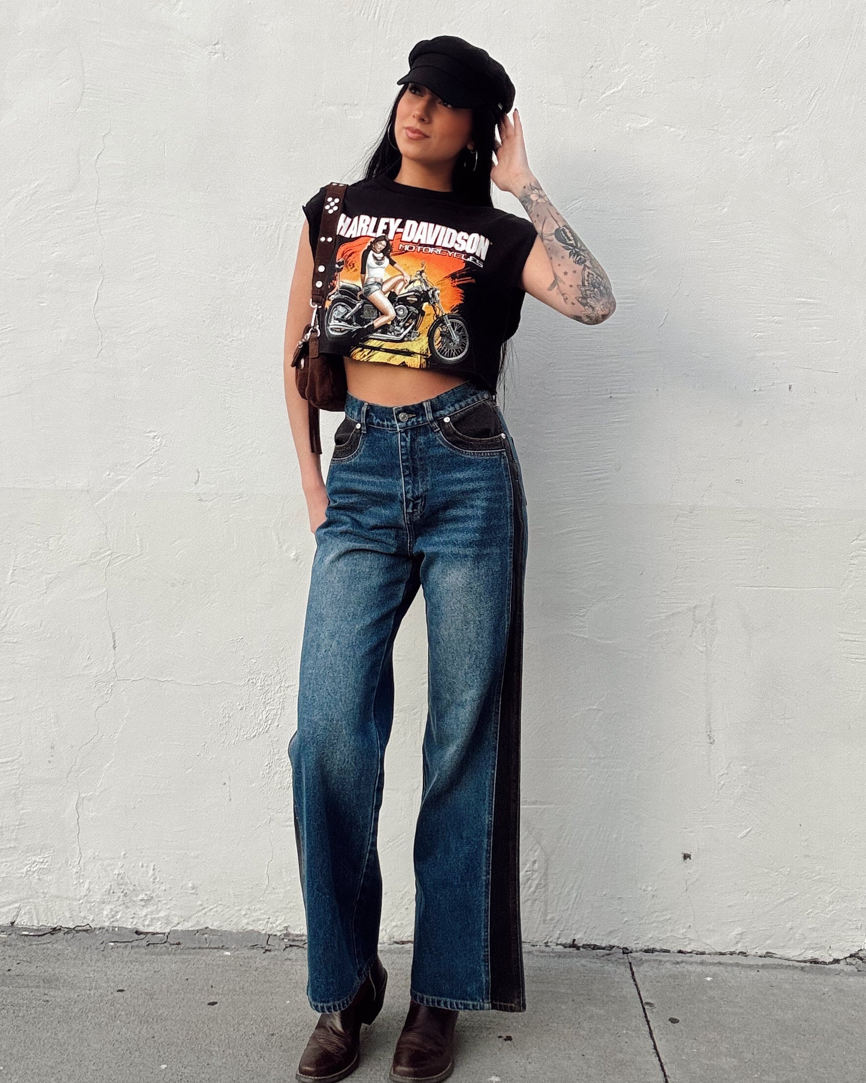 Western Two Tone Wide Leg Jeans