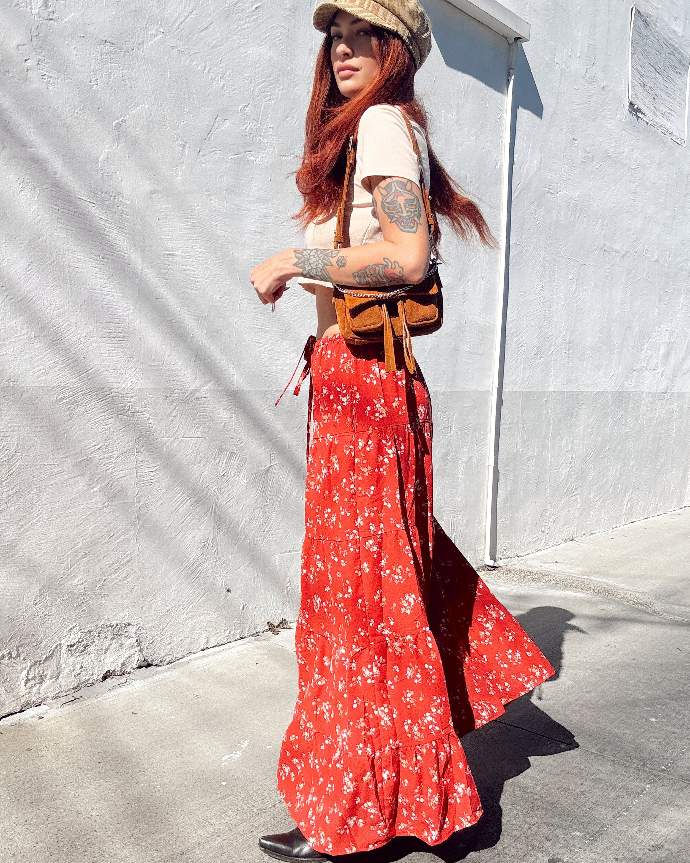 Floral Maxi Skirt - Red