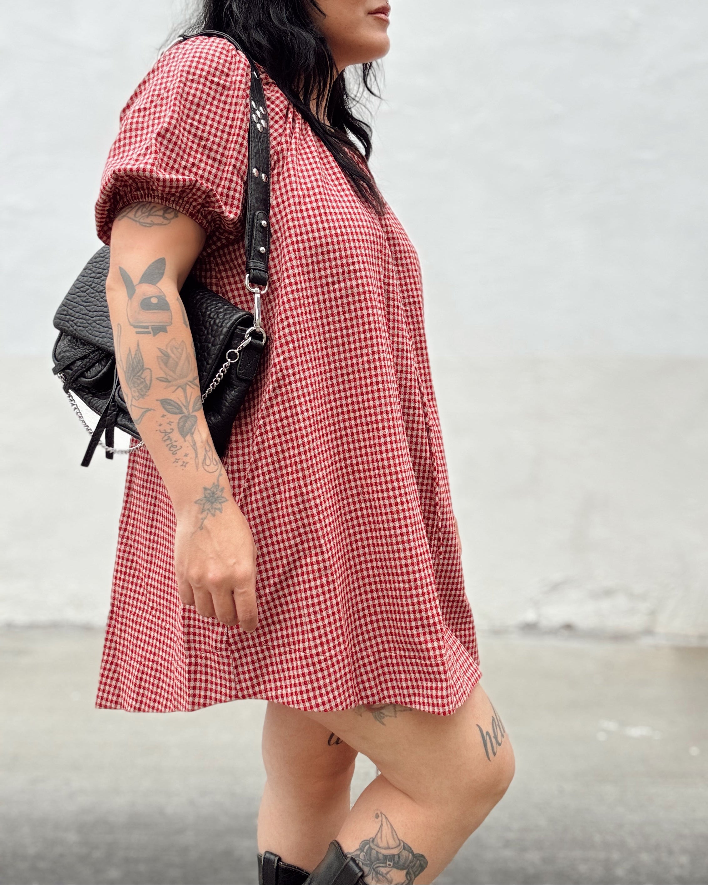 Gingham Puff Sleeve Mini Dress