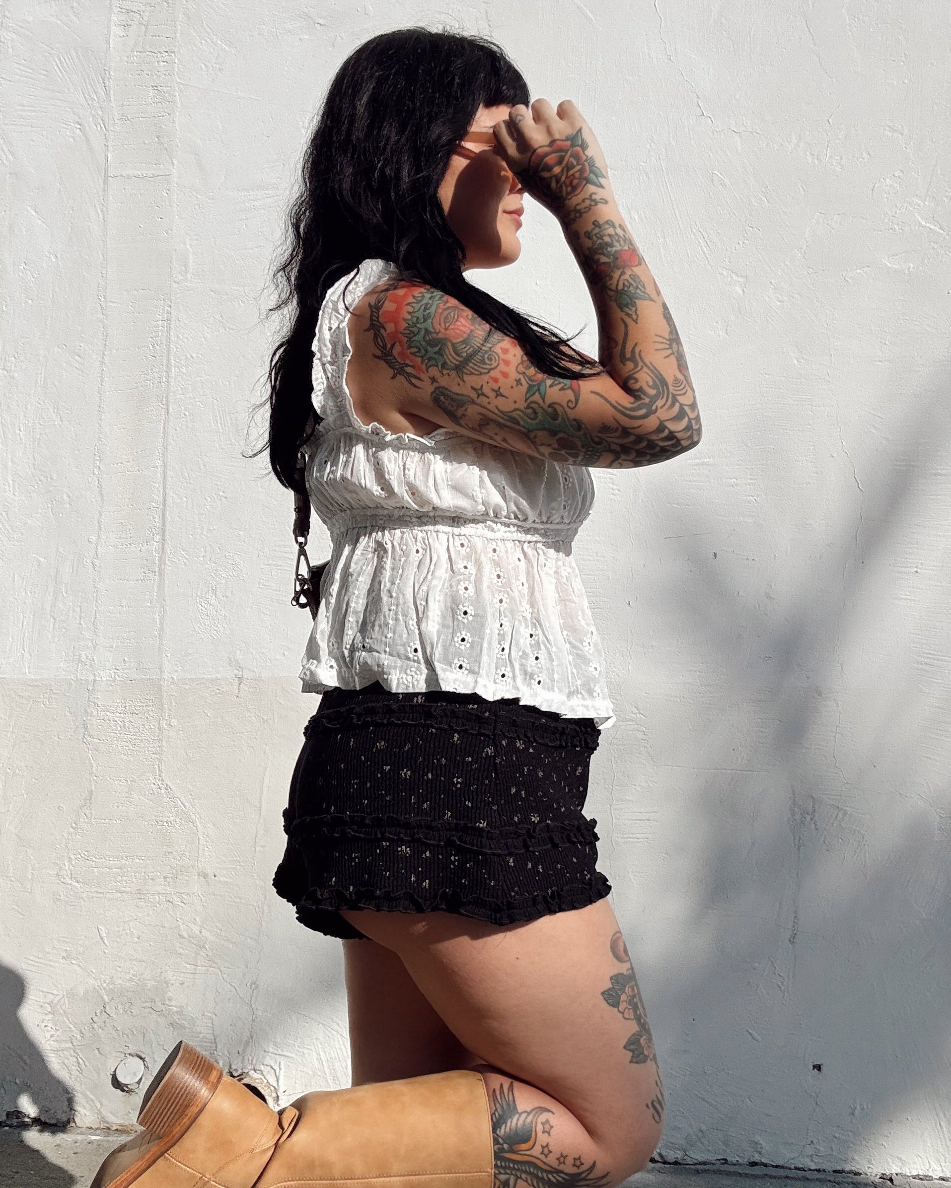 Ruffle Floral Shorts - Black