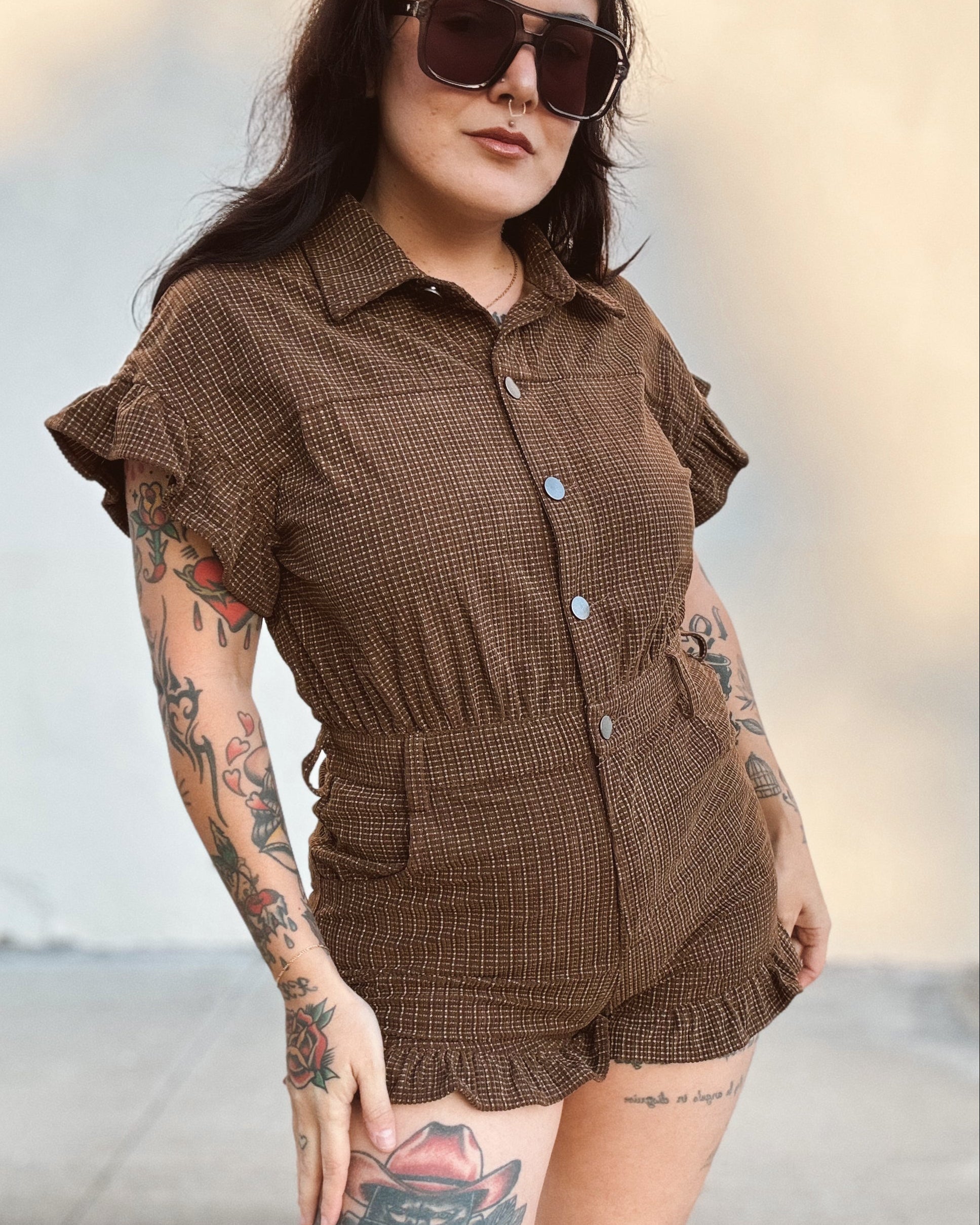 Plaid Corduroy Romper