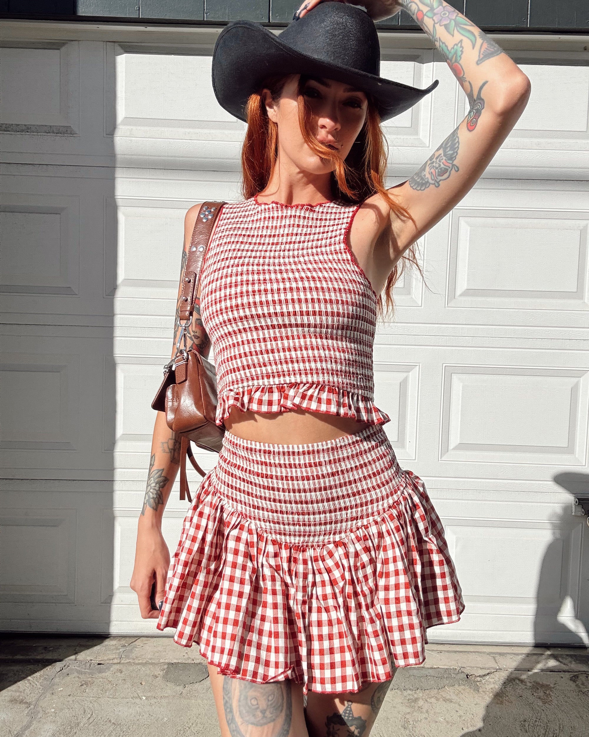 Gingham Skort Set - Red