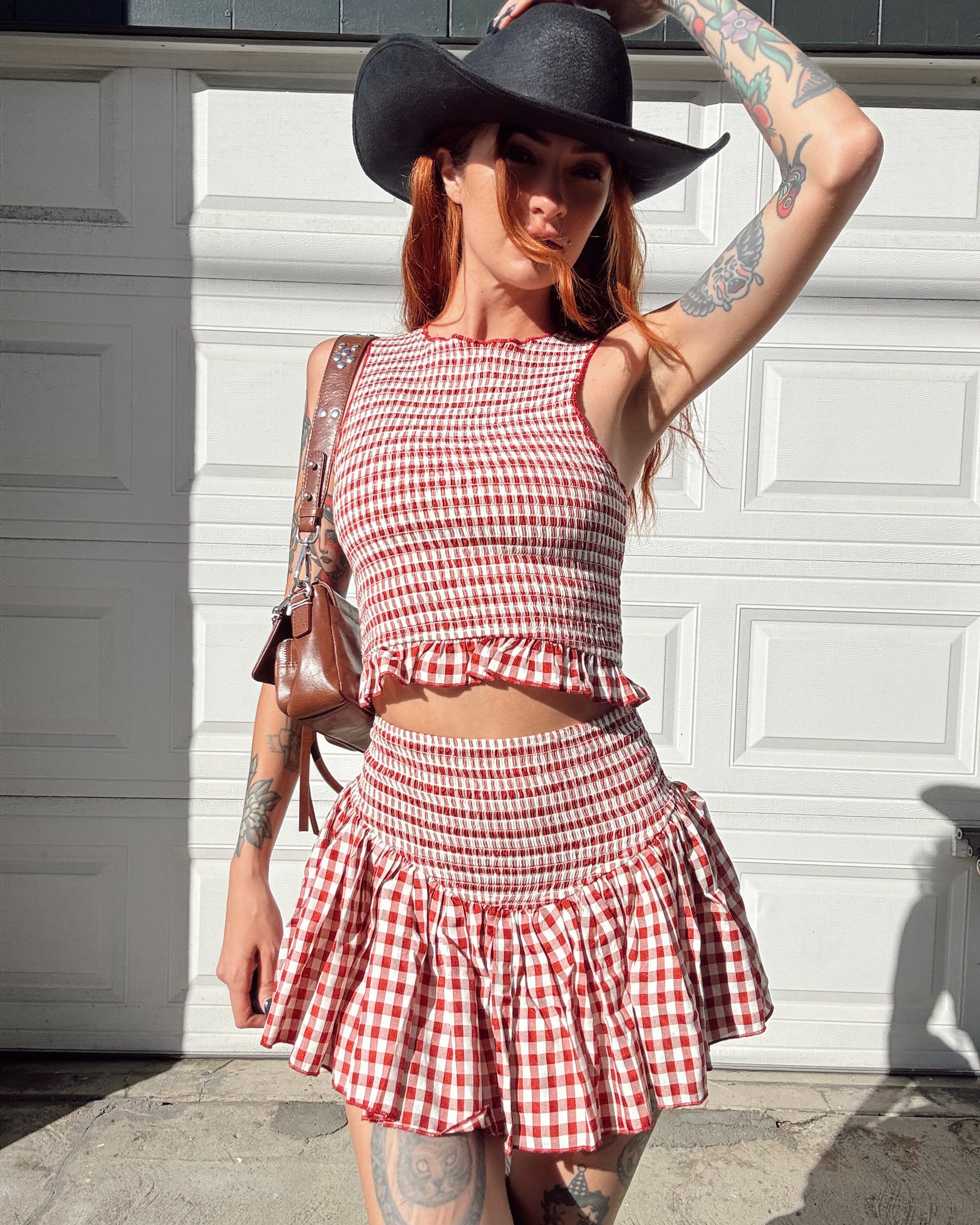 Gingham Skort Set - Red