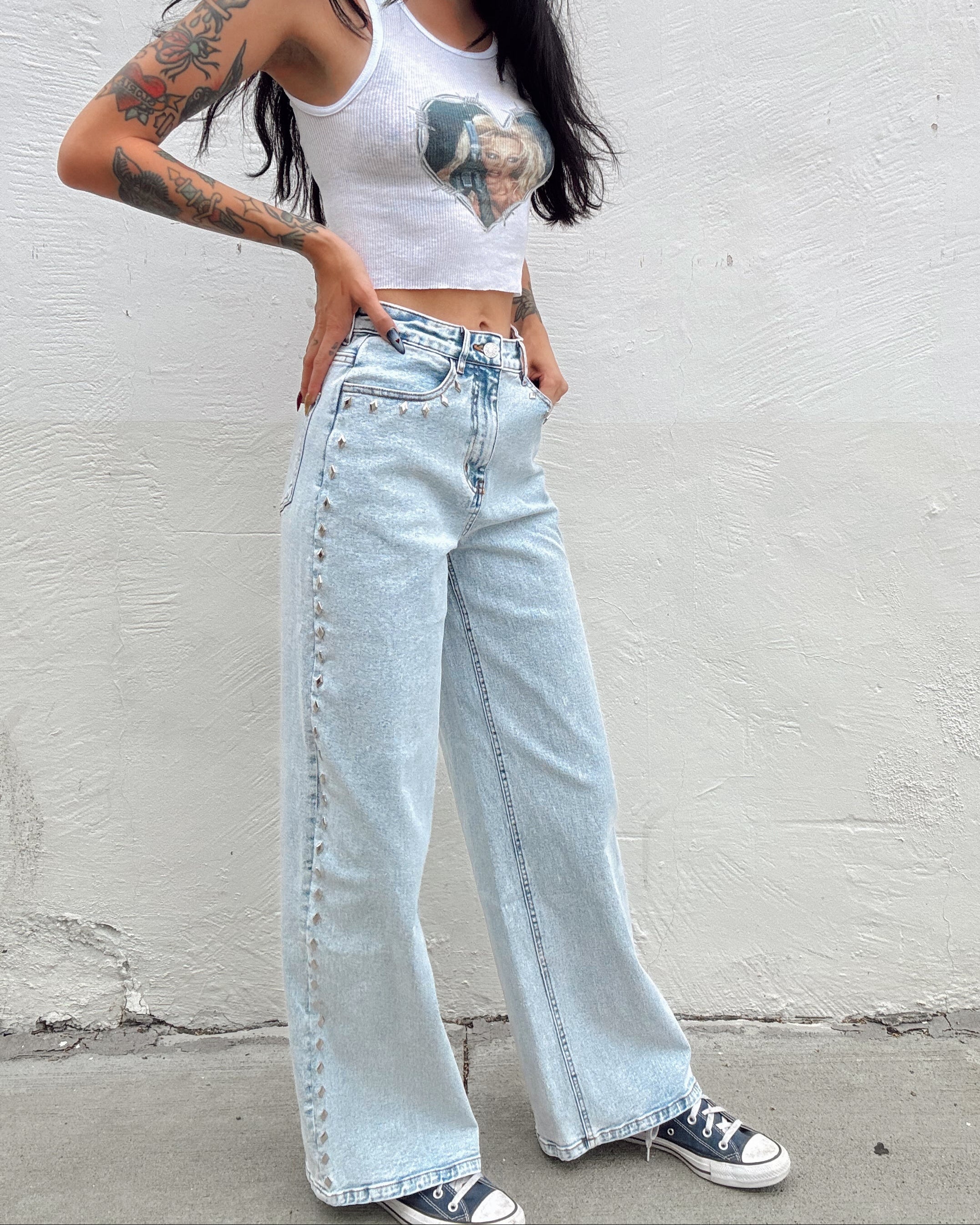 Western Diamond Studded Straight Leg - Burnout