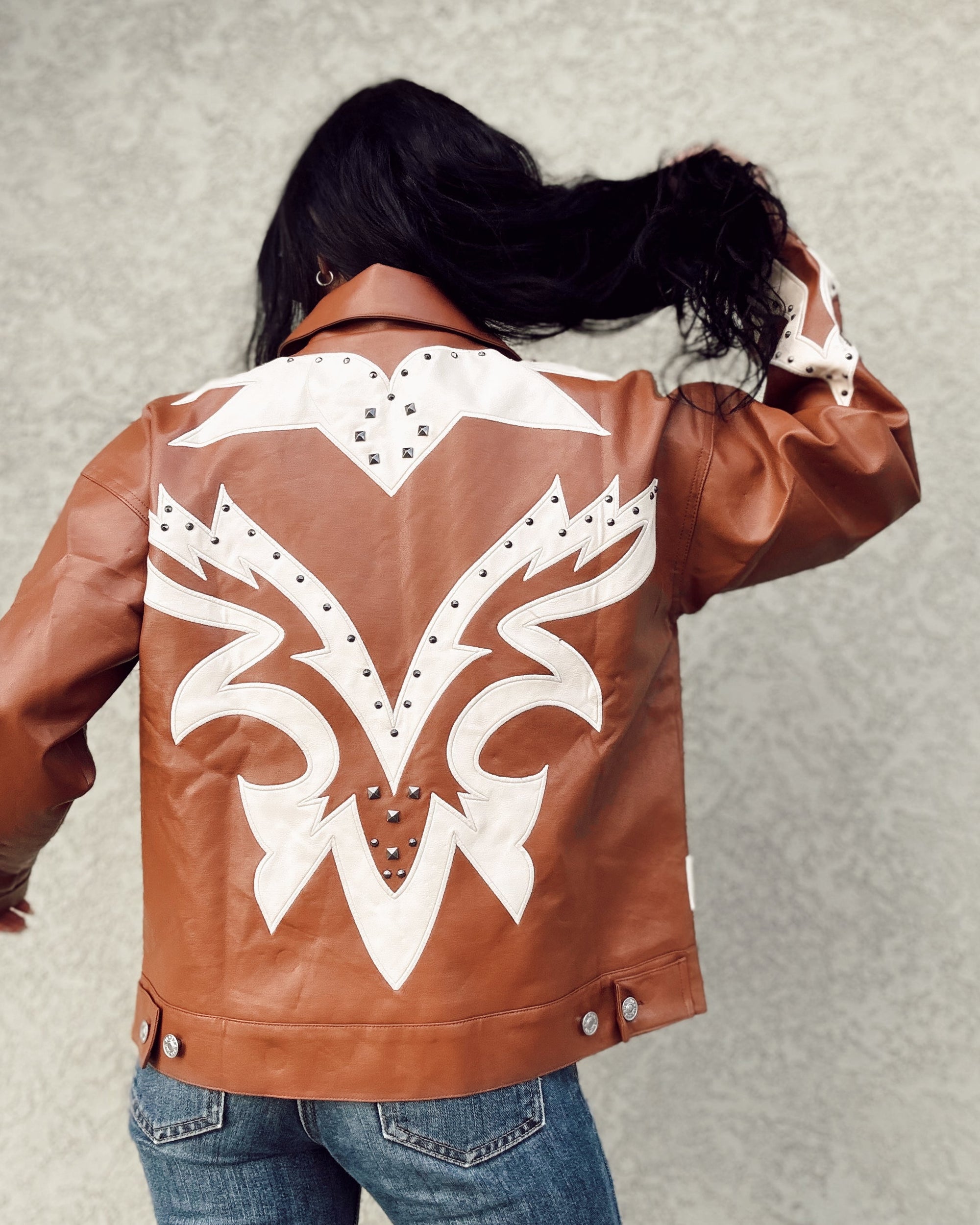 Western Stud Detail Leather Jacket