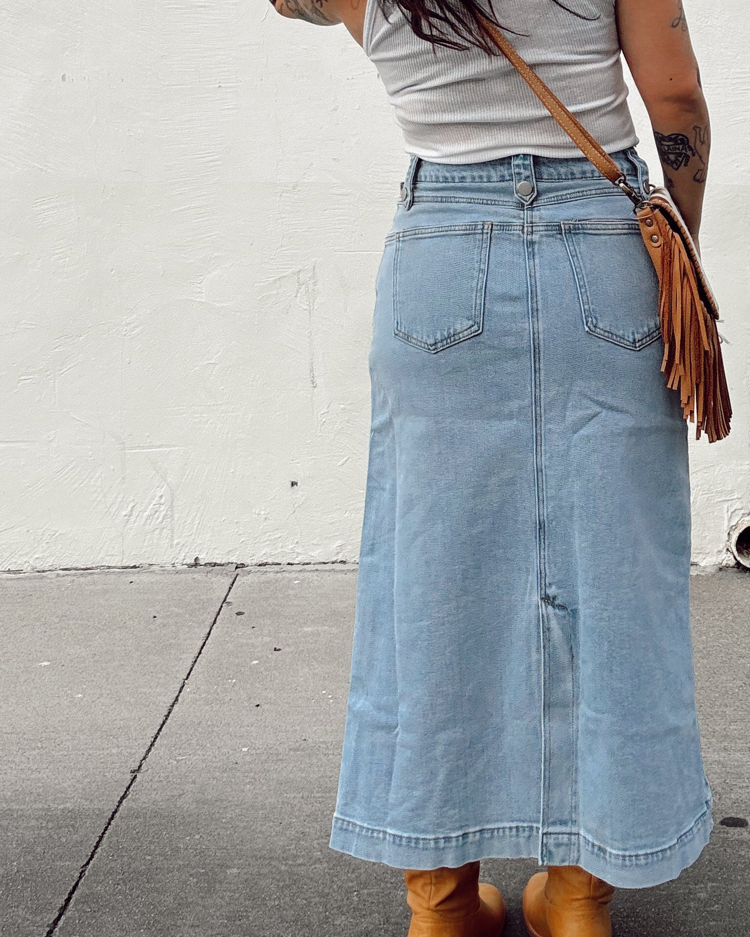 Denim Button Midi Skirt