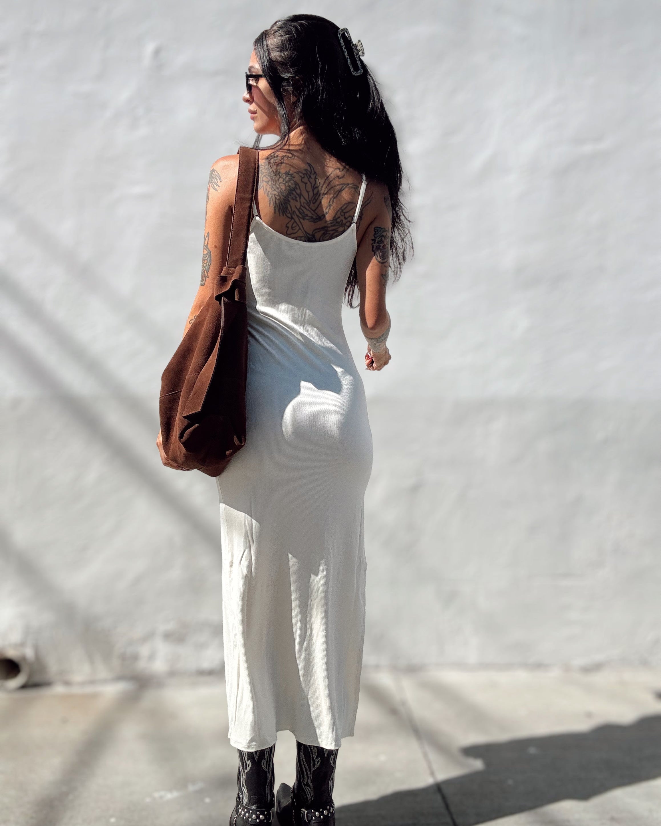 Ribbed Knit Maxi Dress - Cream
