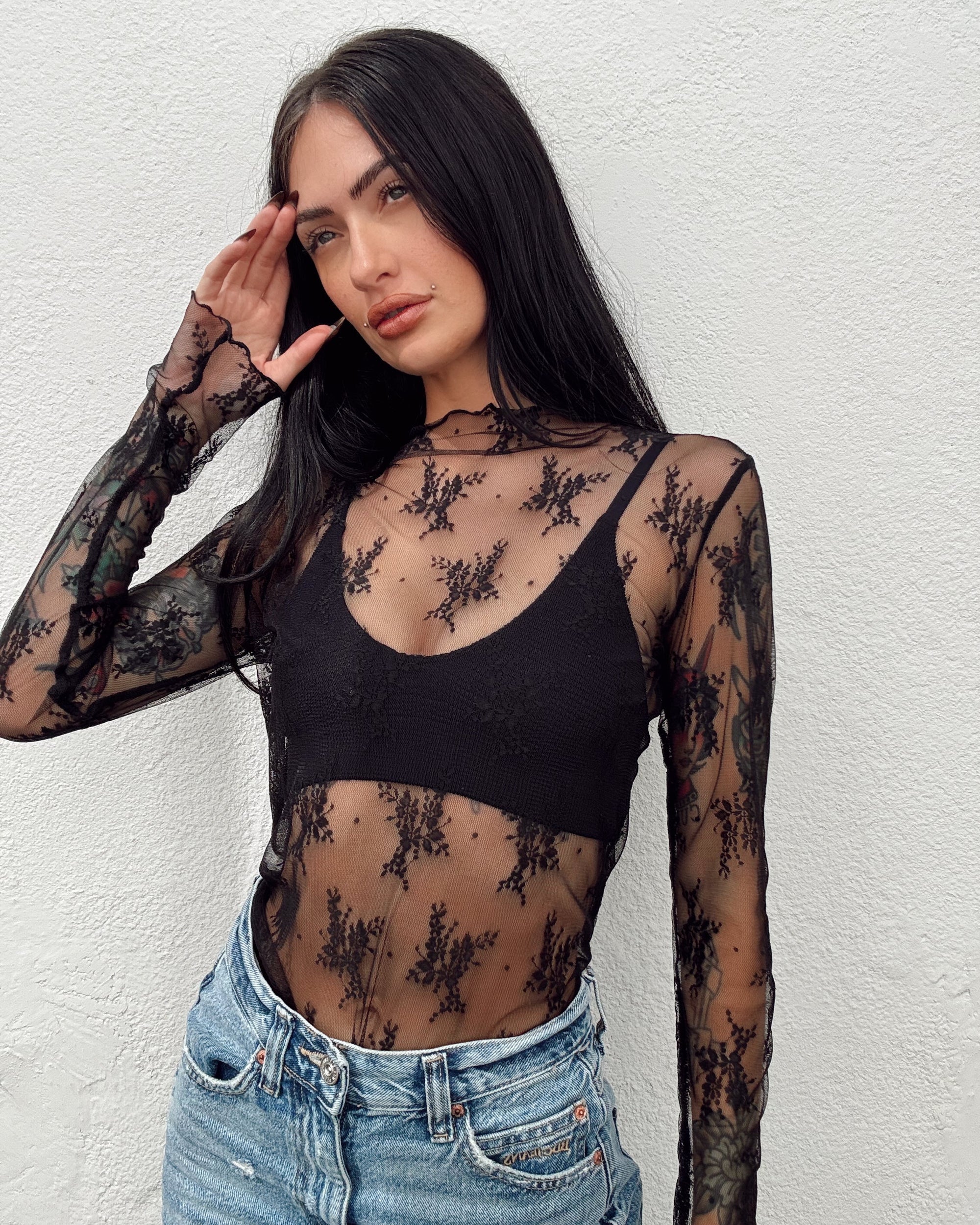Lace Layering Long Sleeve - Black