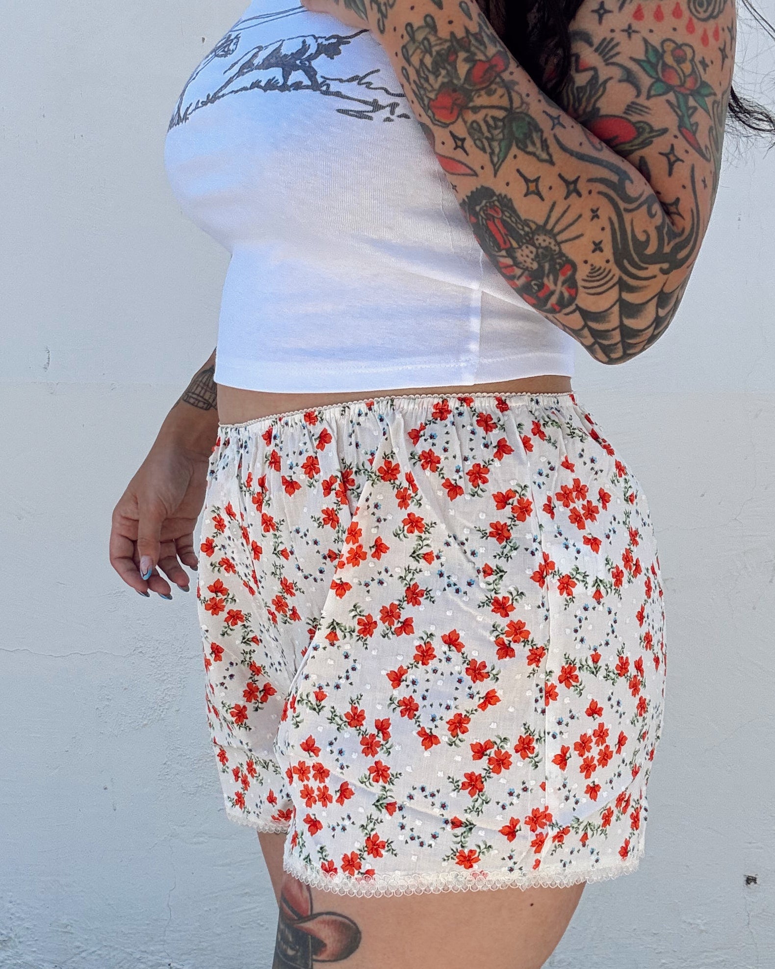 Lace Trim Floral Boxer Shorts