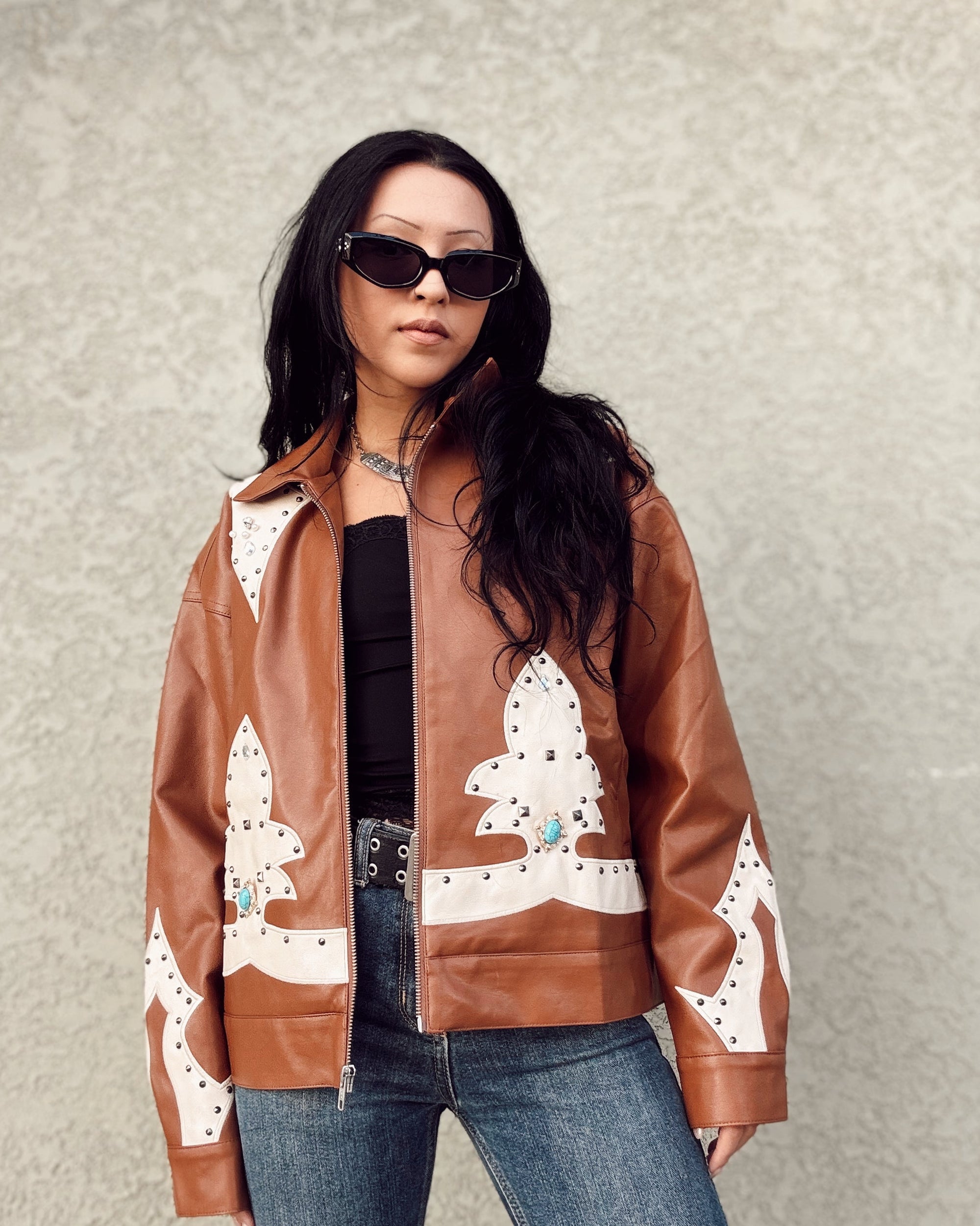 Western Stud Detail Leather Jacket