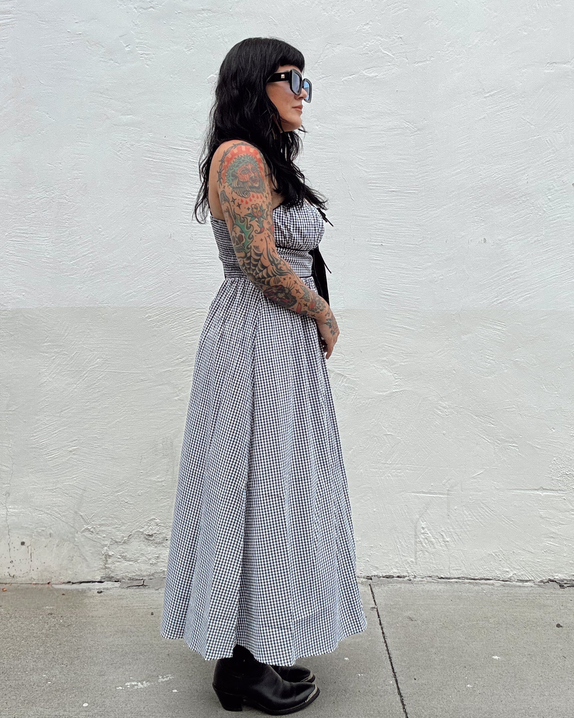 Gingham Midi Dress - Black