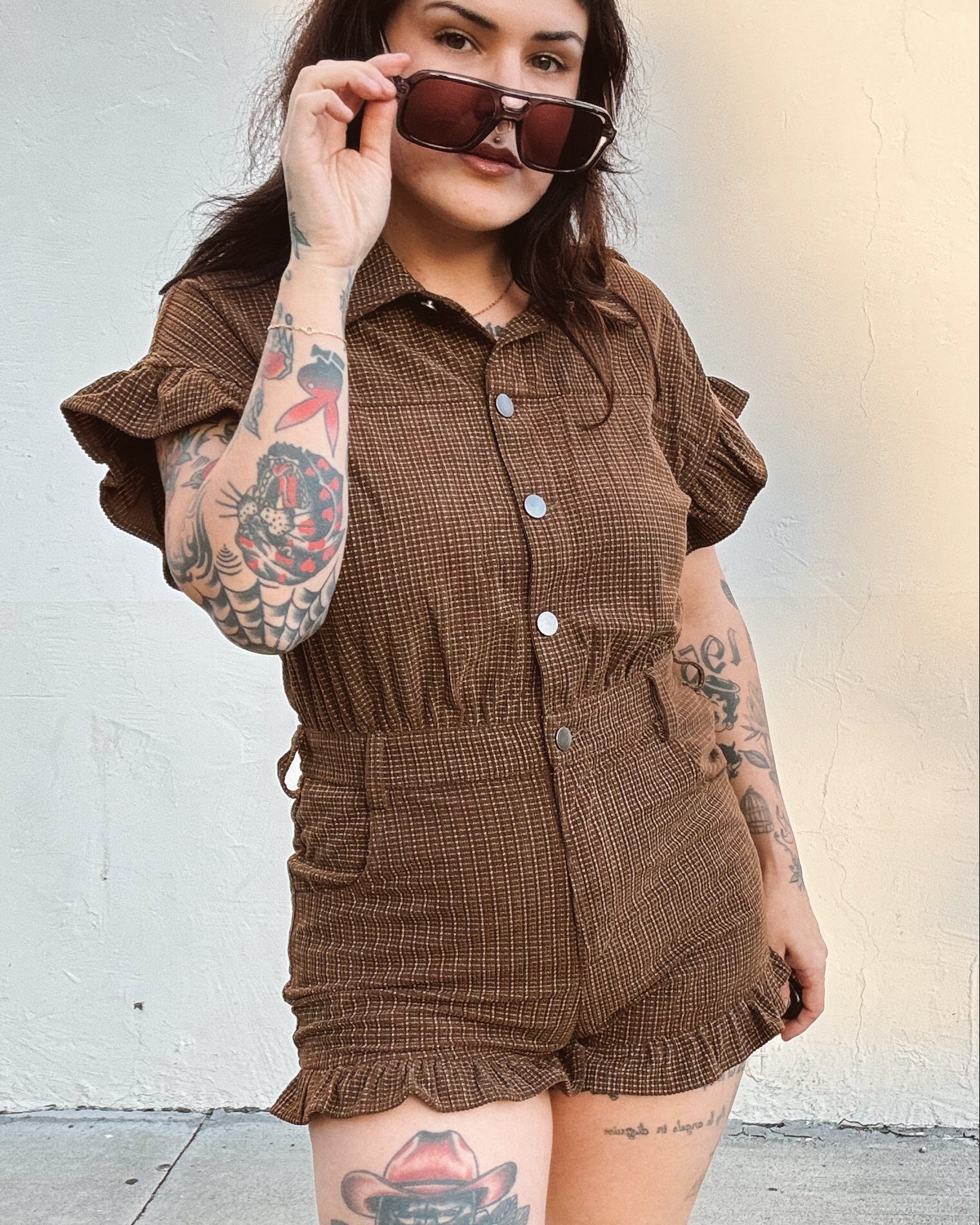 Plaid Corduroy Romper