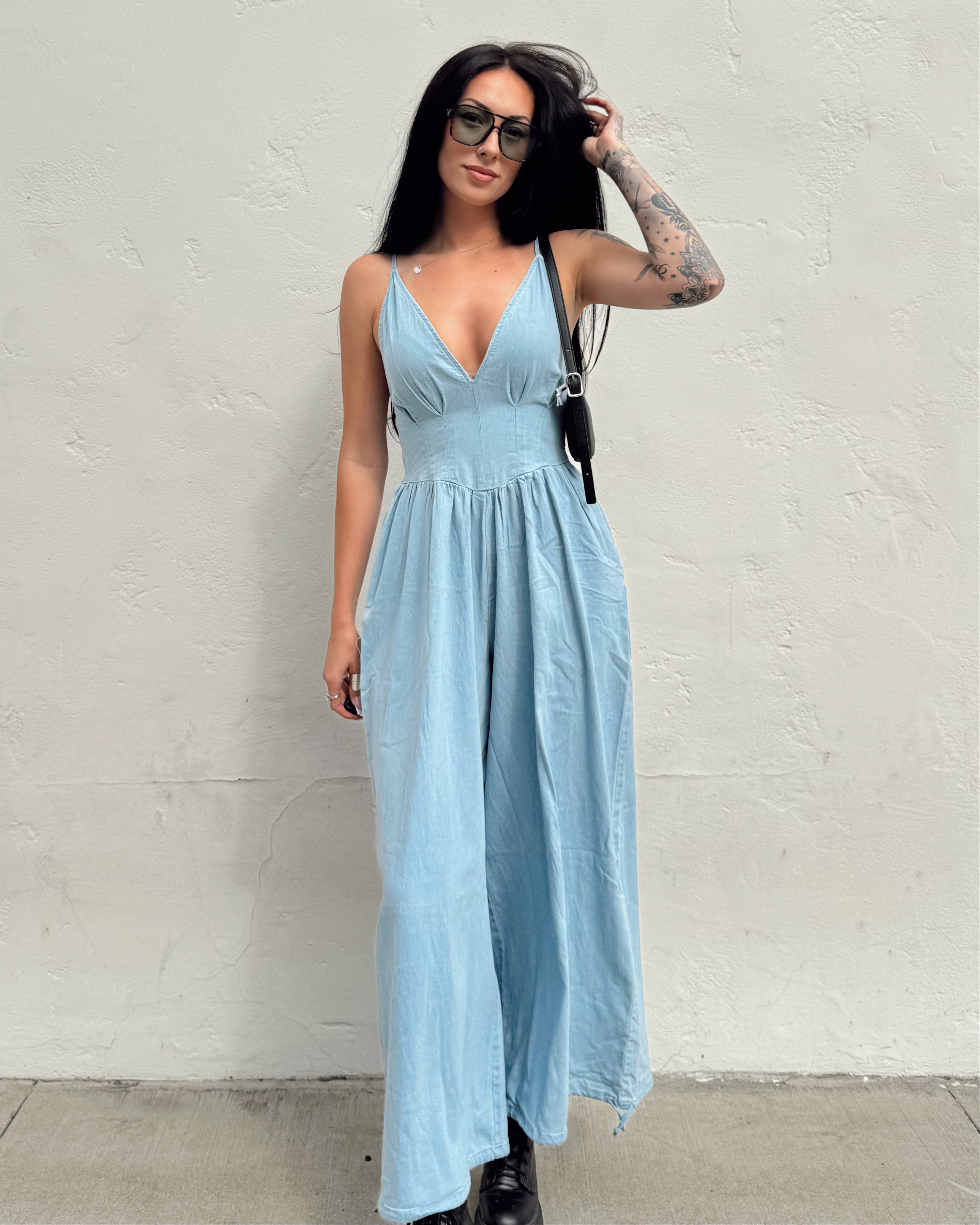Denim Corset Top Jumpsuit