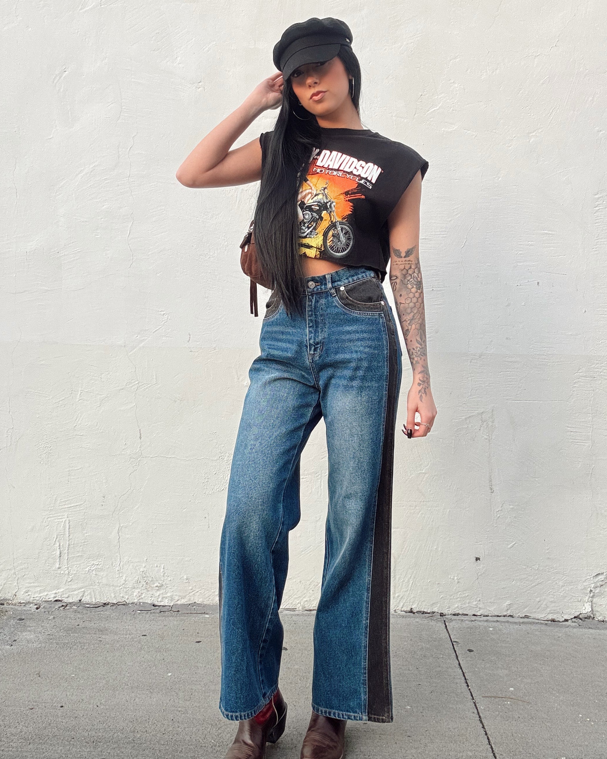 Western Two Tone Wide Leg Jeans