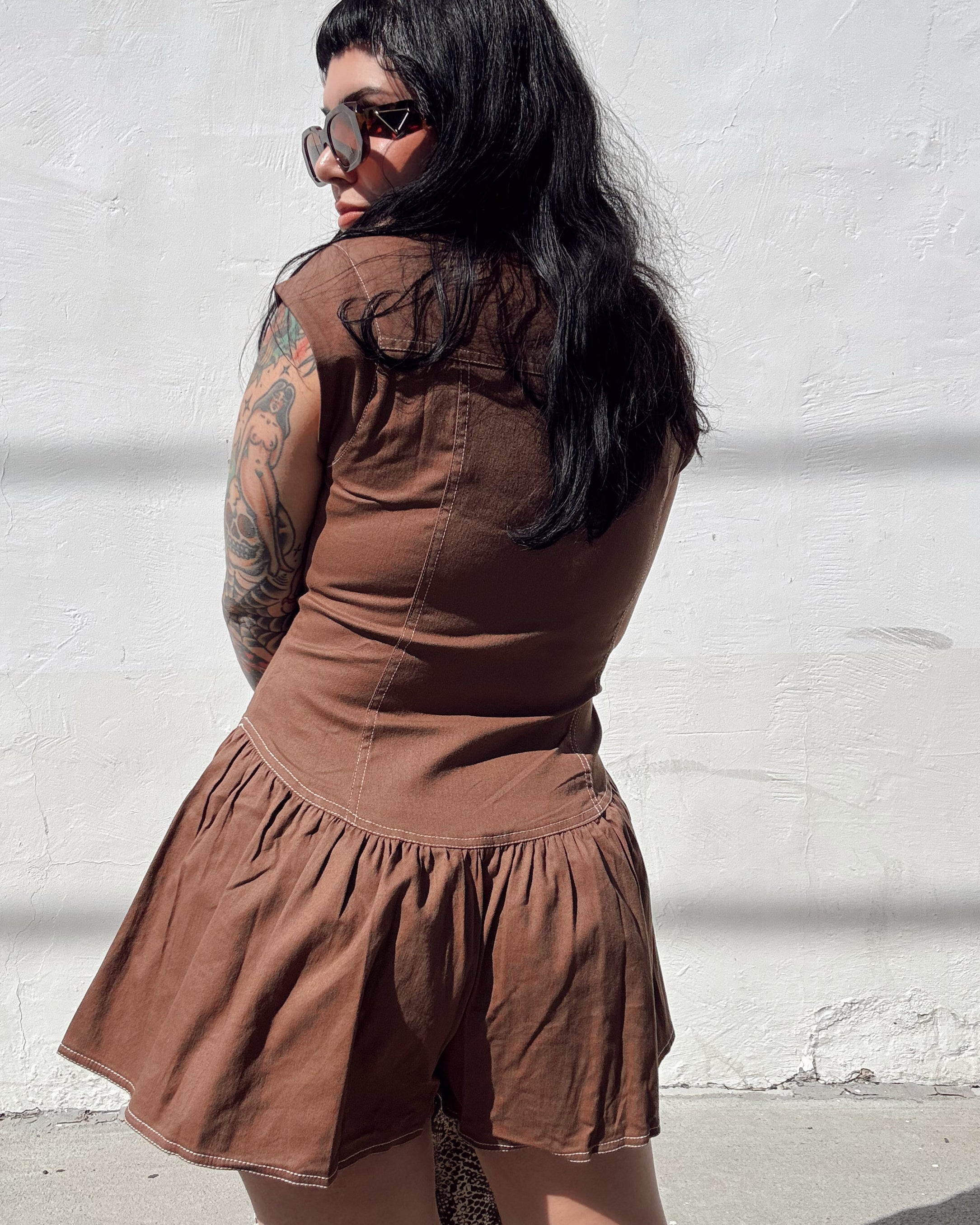 Button Front Romper - Mocha
