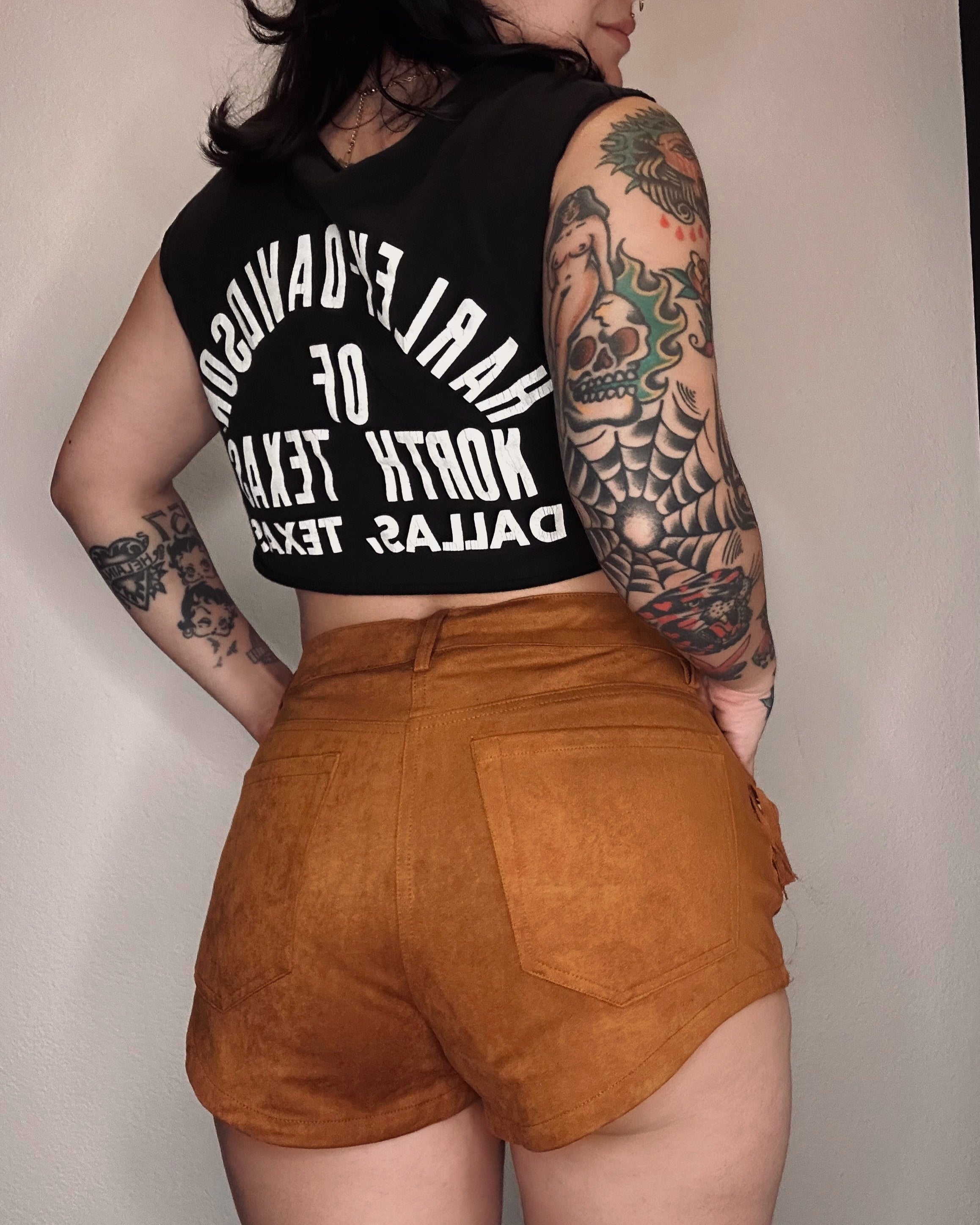 Suede Fringe Shorts - Brown - Burnout