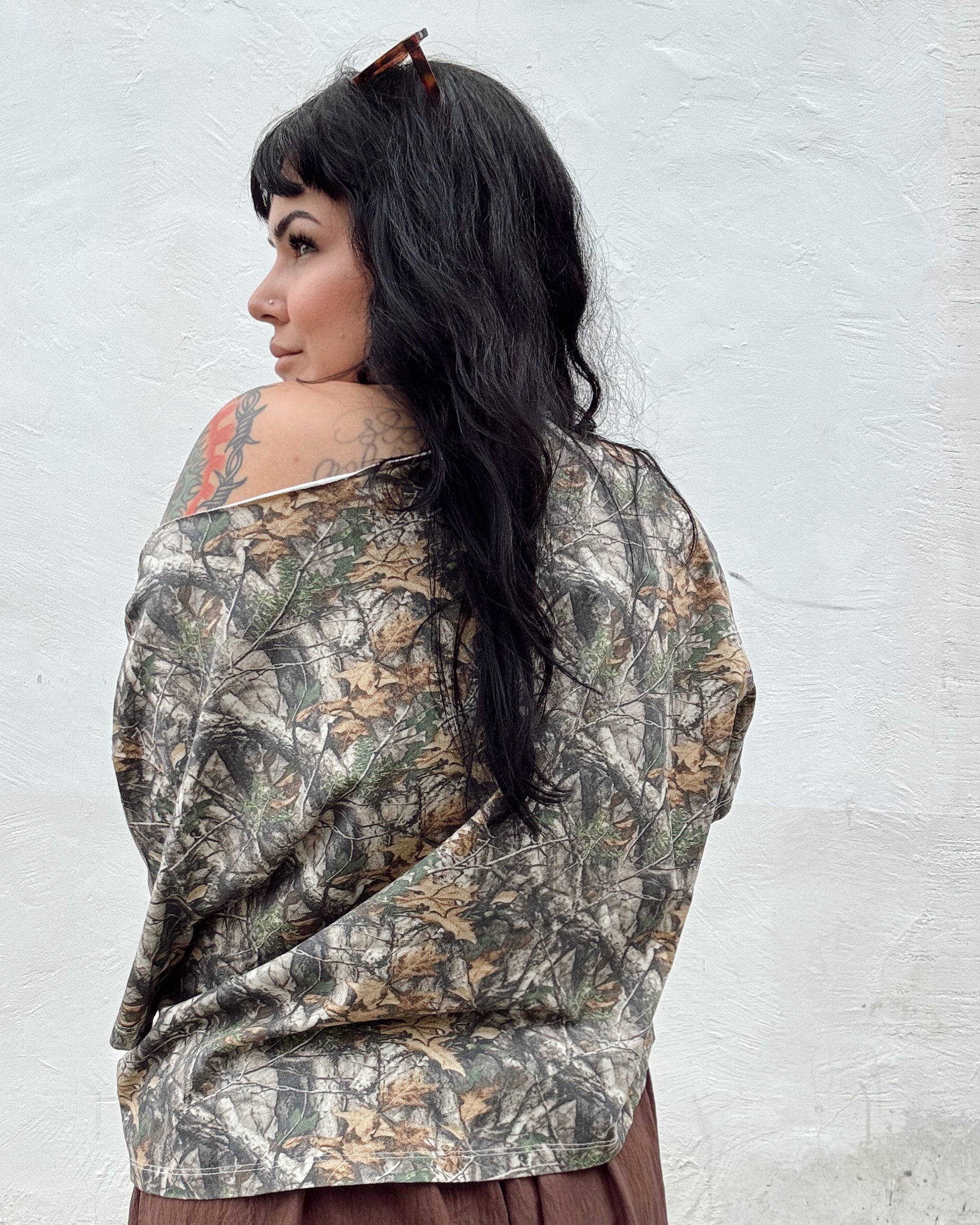 Tree Camo Off Shoulder Tee