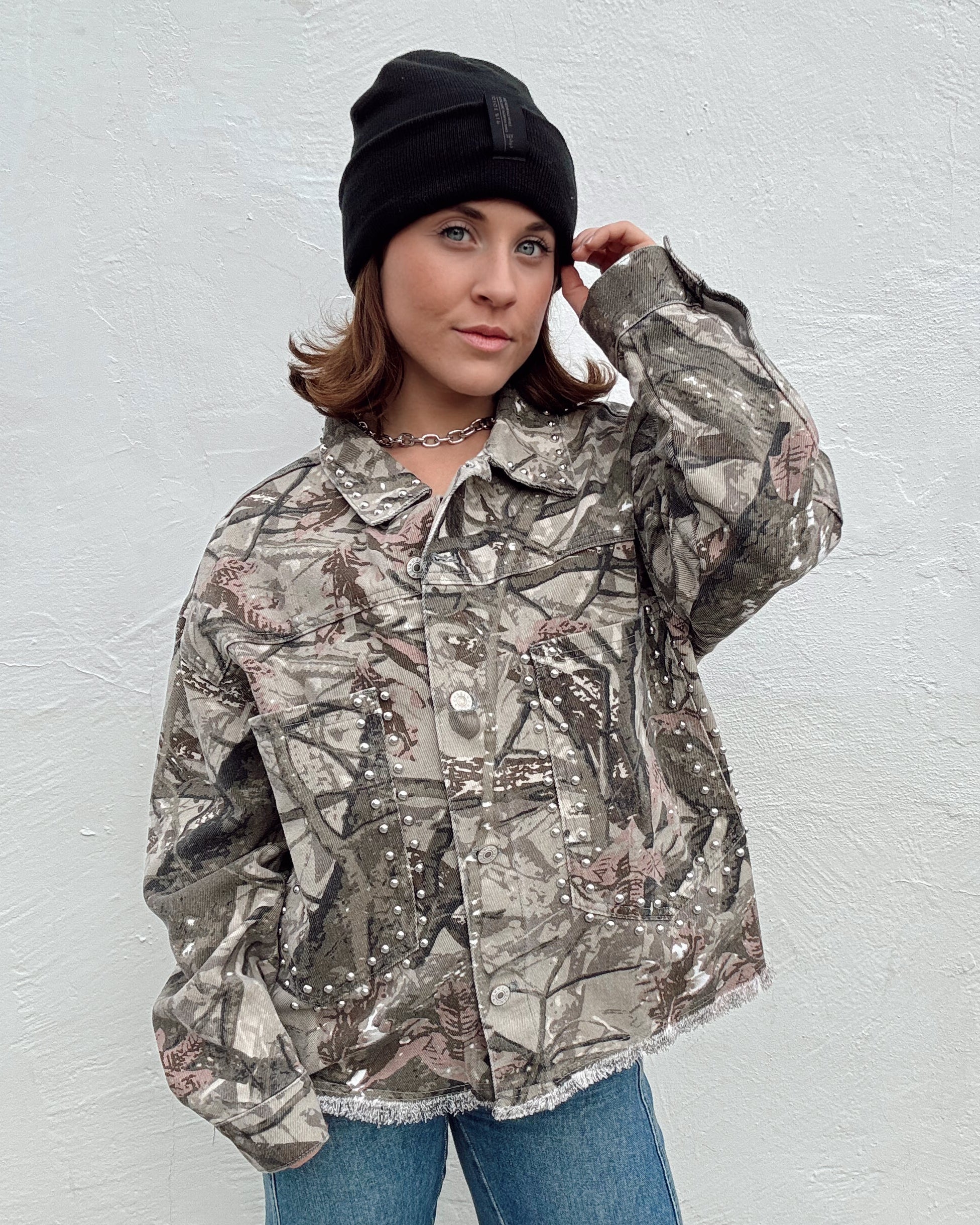 Tree Camo Studded Denim Jacket