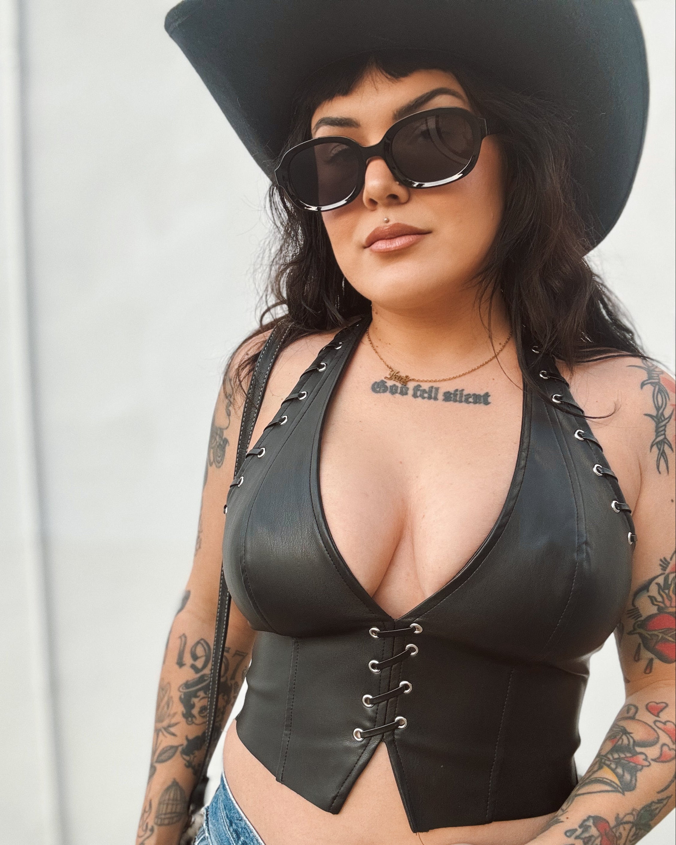 Whipstitch Leather Halter Top