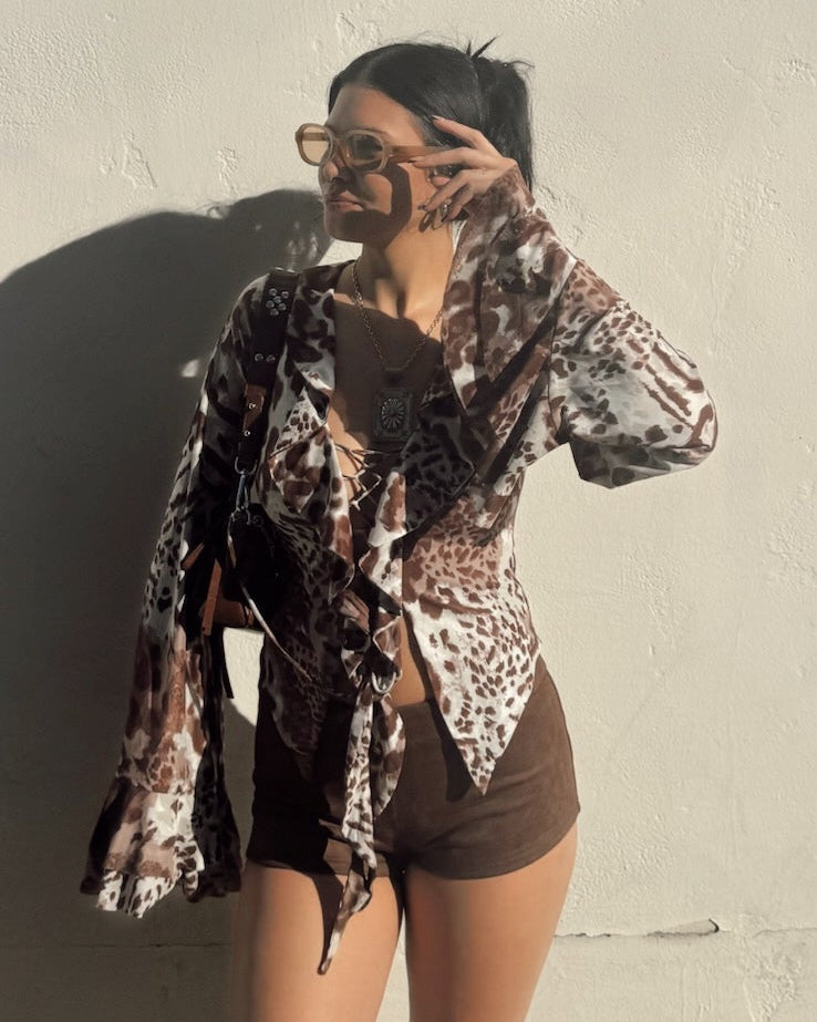 Leopard Ruffle Long Sleeve - Burnout