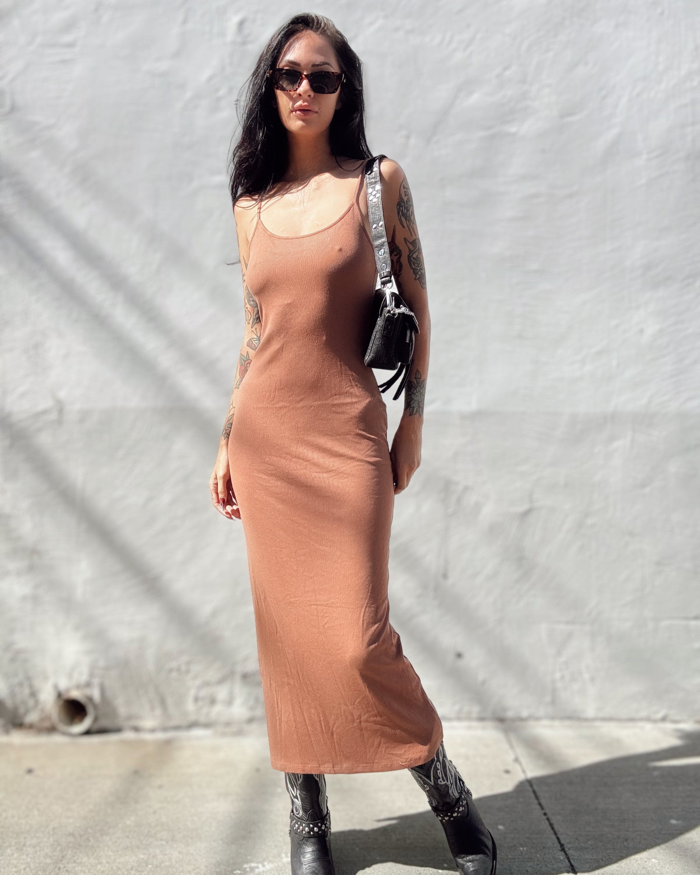 Ribbed Knit Maxi Dress - Coffee