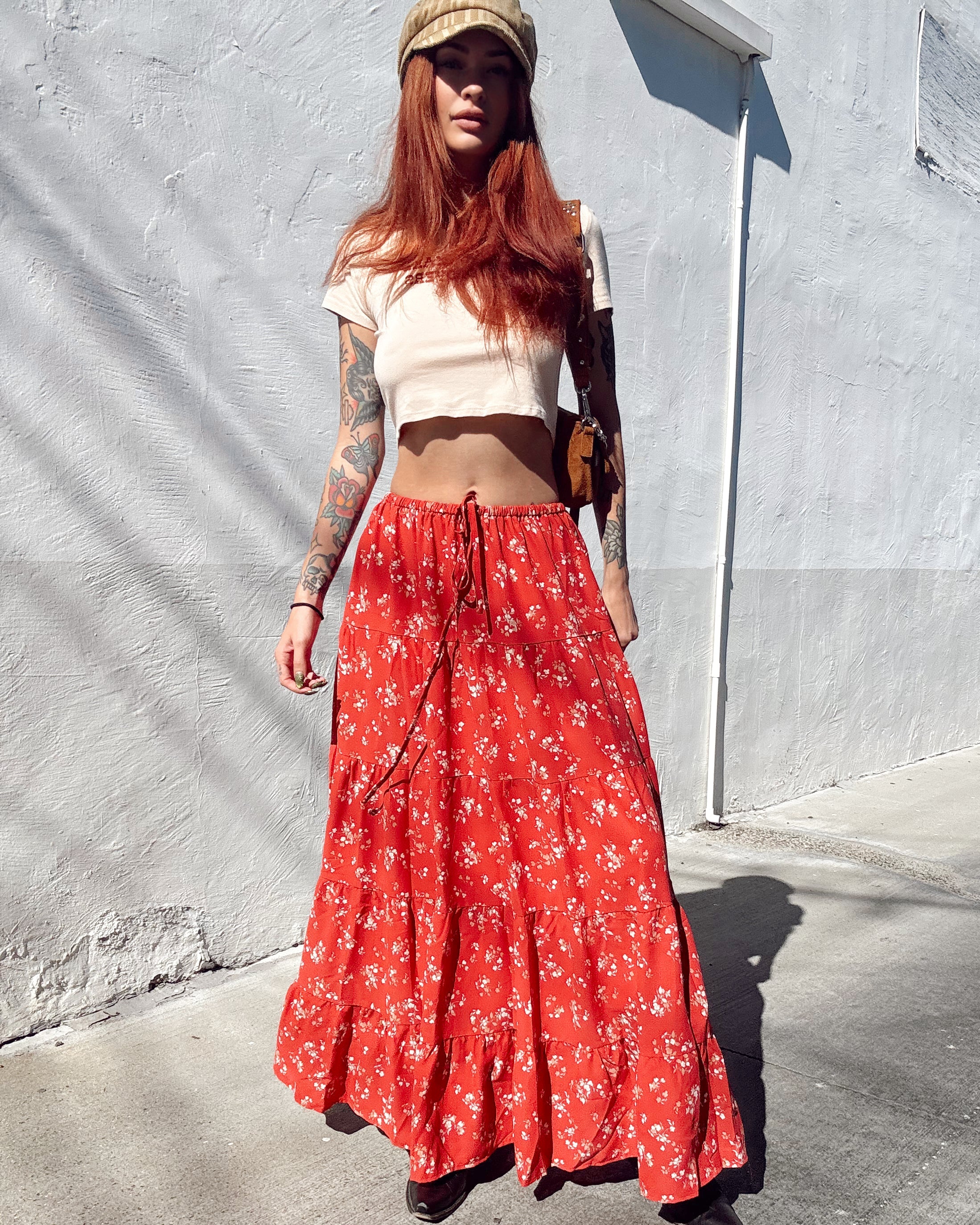Floral Maxi Skirt - Red