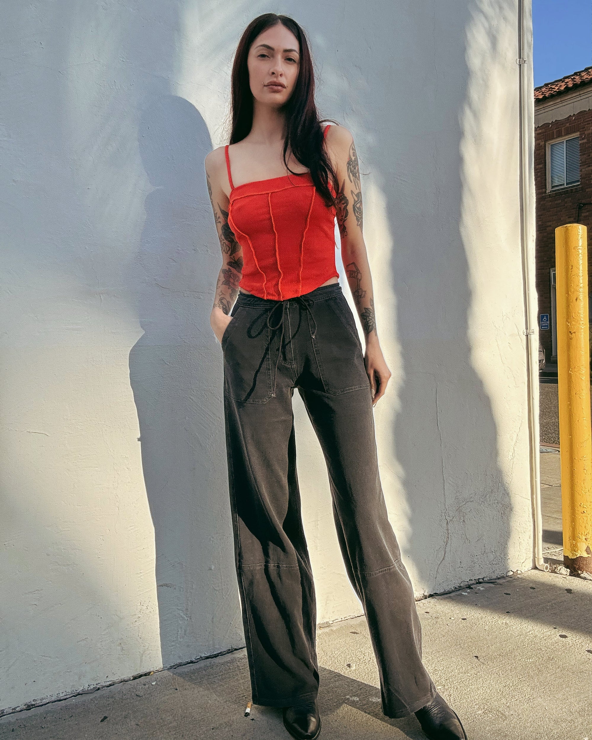 Washed Denim Pants - Black