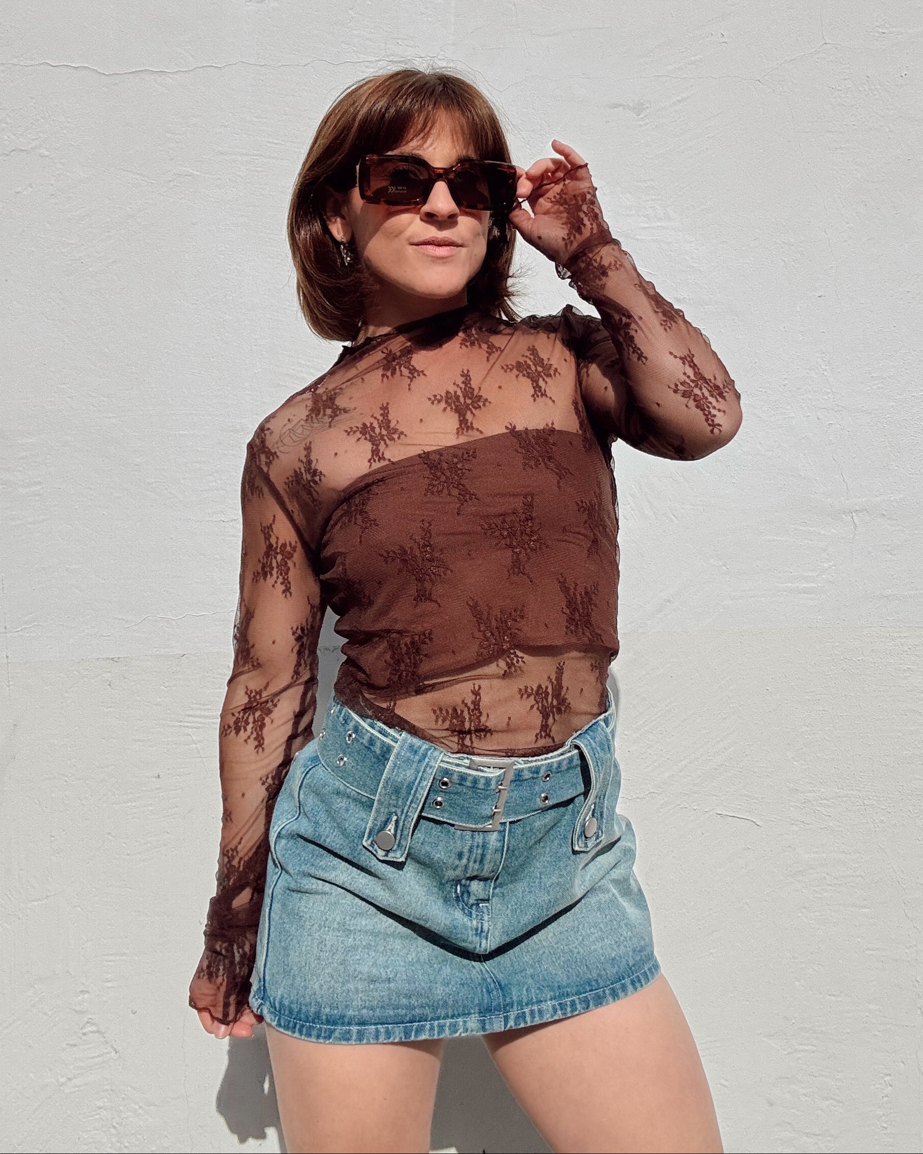 Denim Belted Mini Skirt