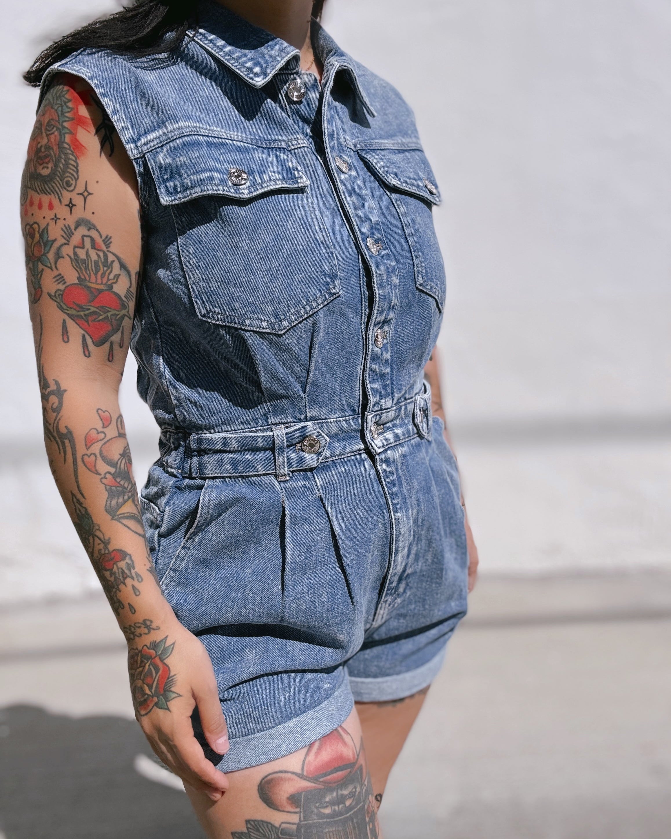 Button Down Denim Romper