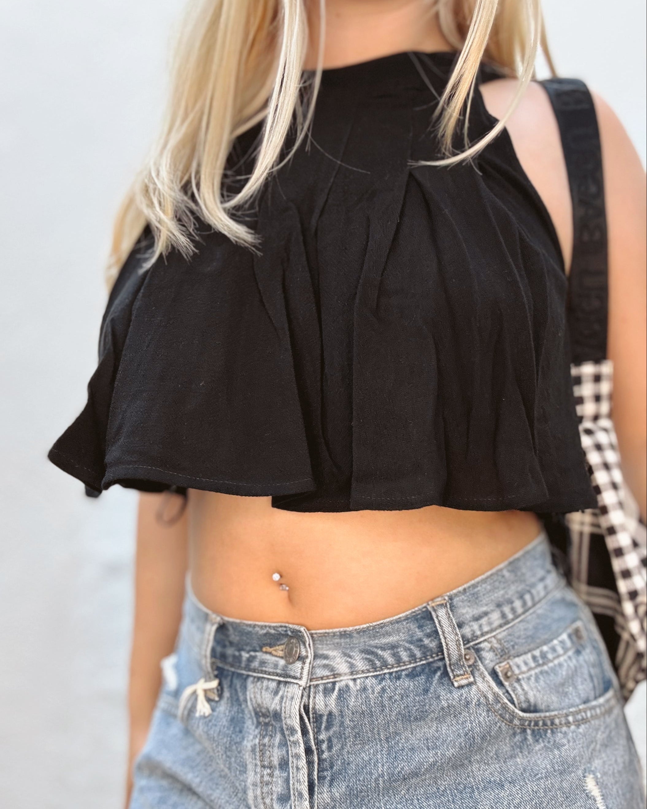 Flowy High Neck Tank - Black - Burnout