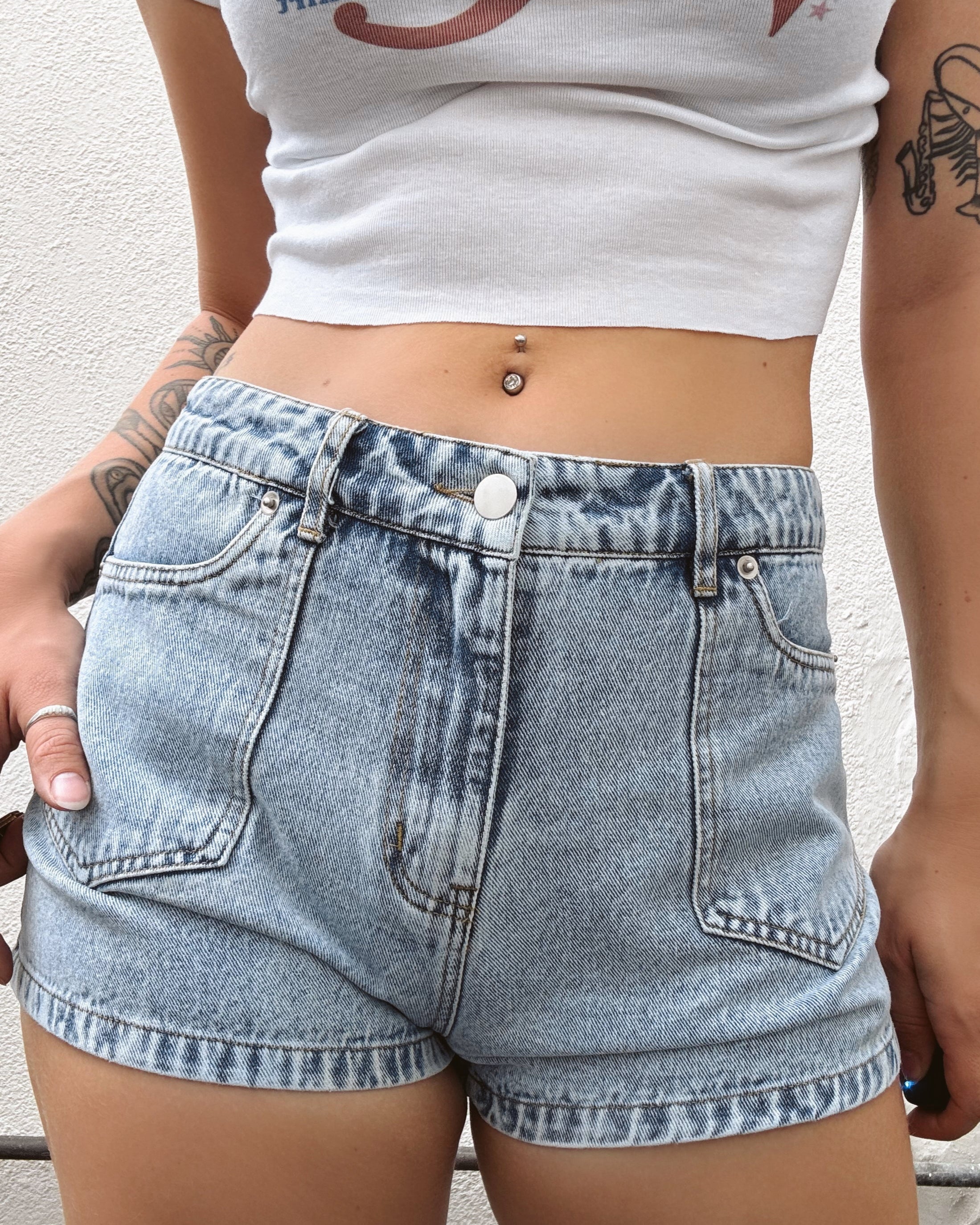 Mid Rise Denim Shorts
