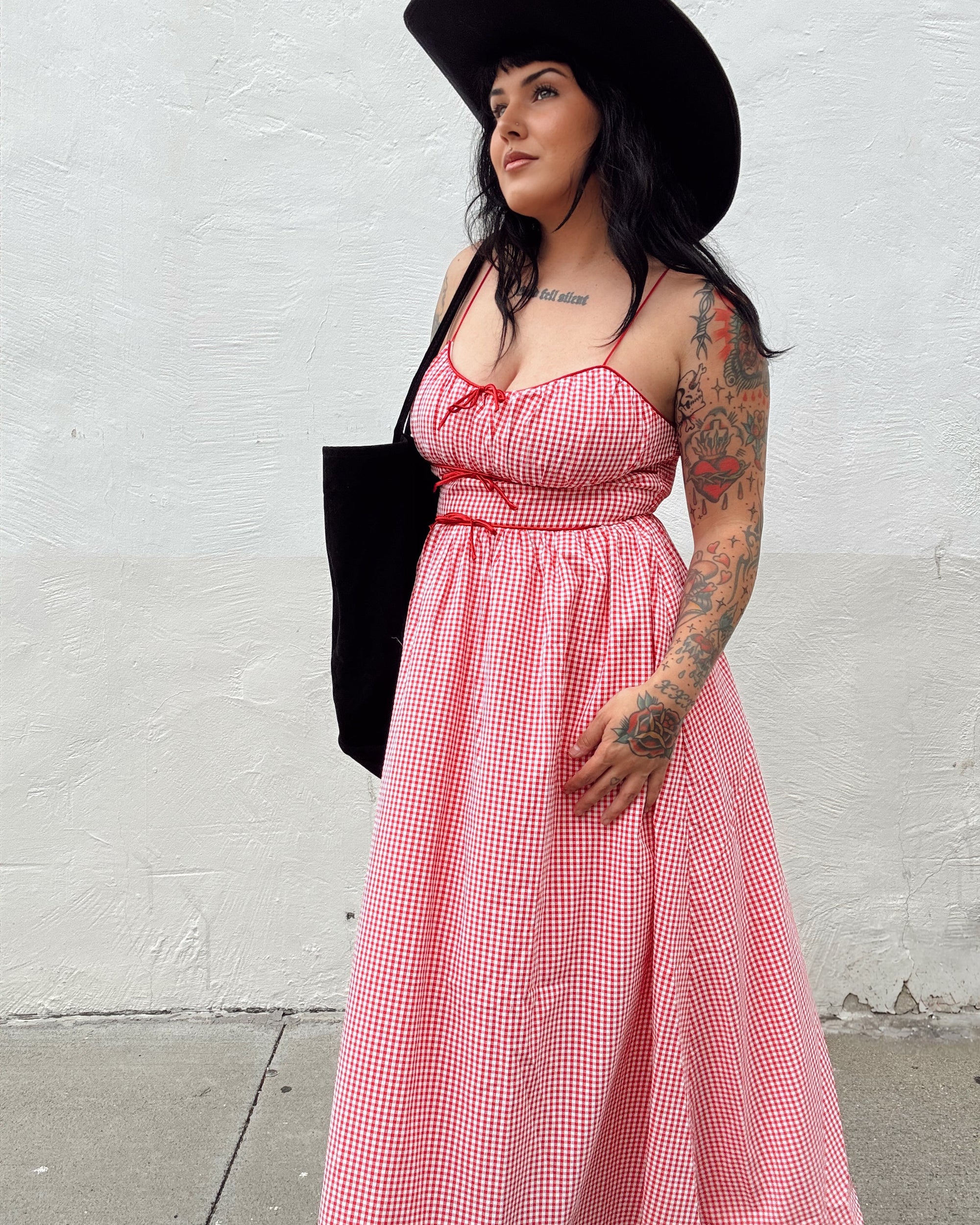 Gingham Midi Dress - Red