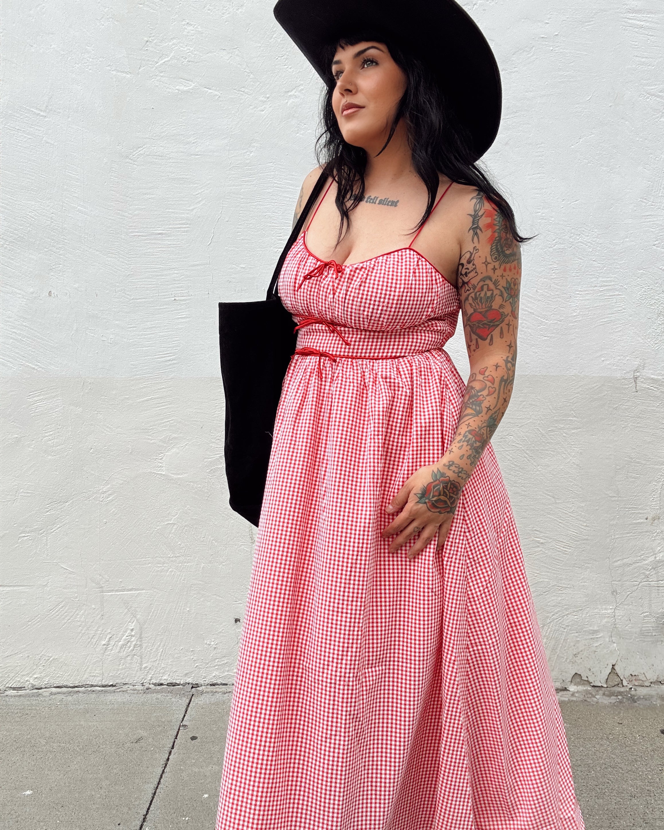 Gingham Midi Dress - Red