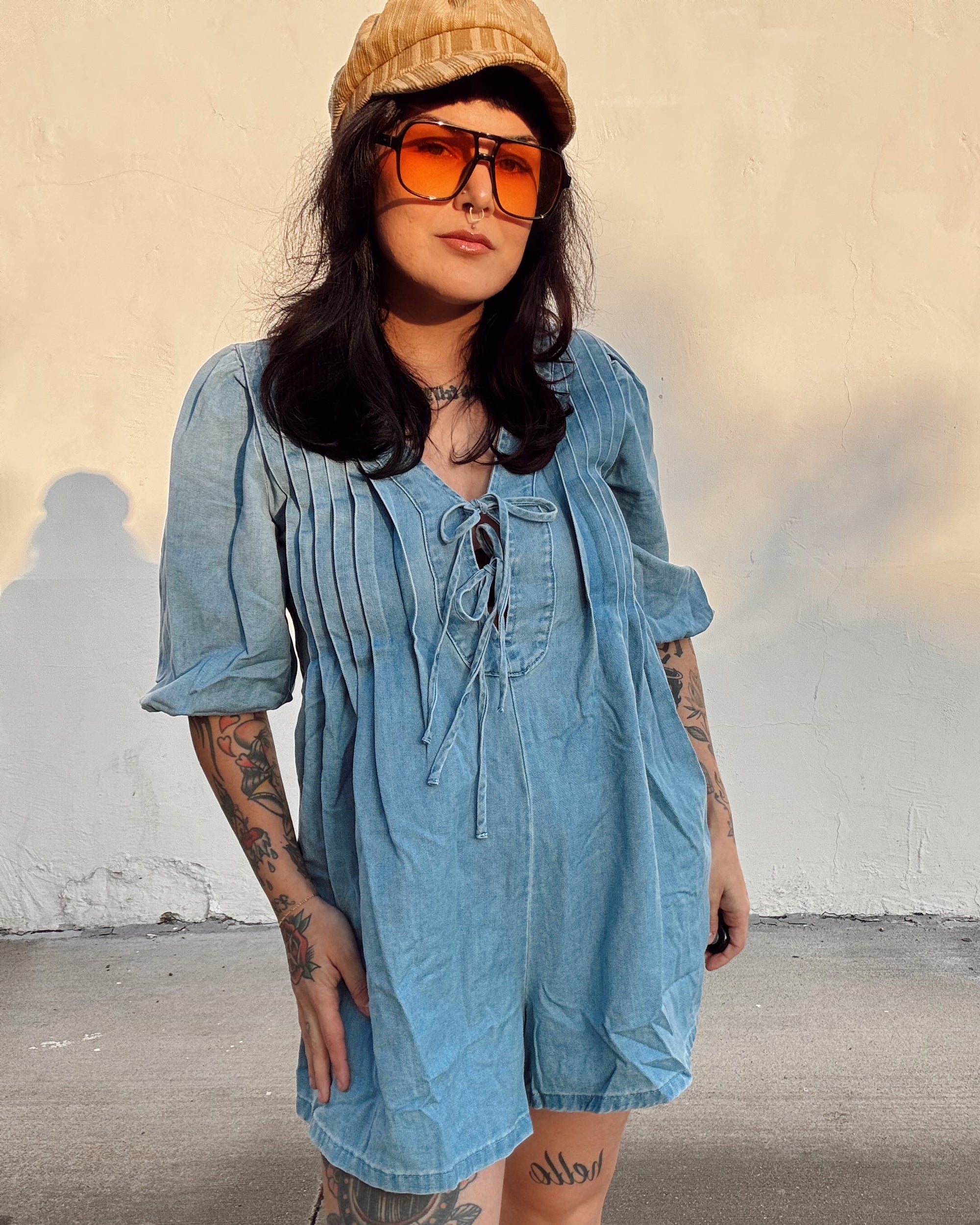 Denim Puff Sleeve Romper