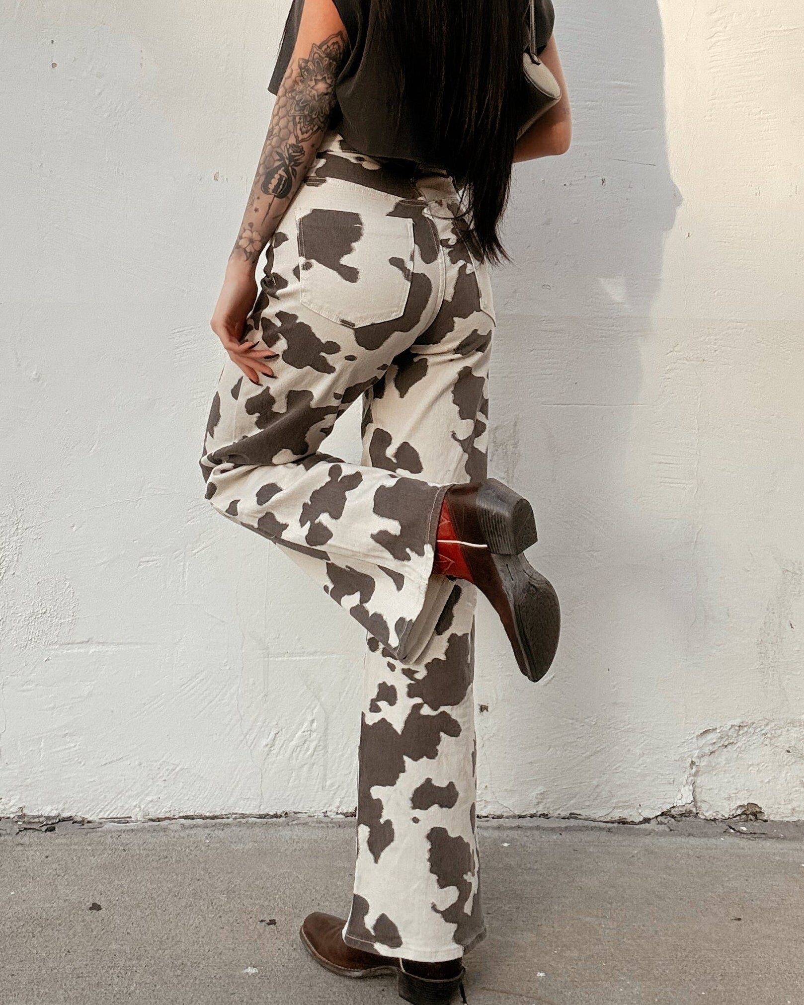 Cow Print Flare Jeans