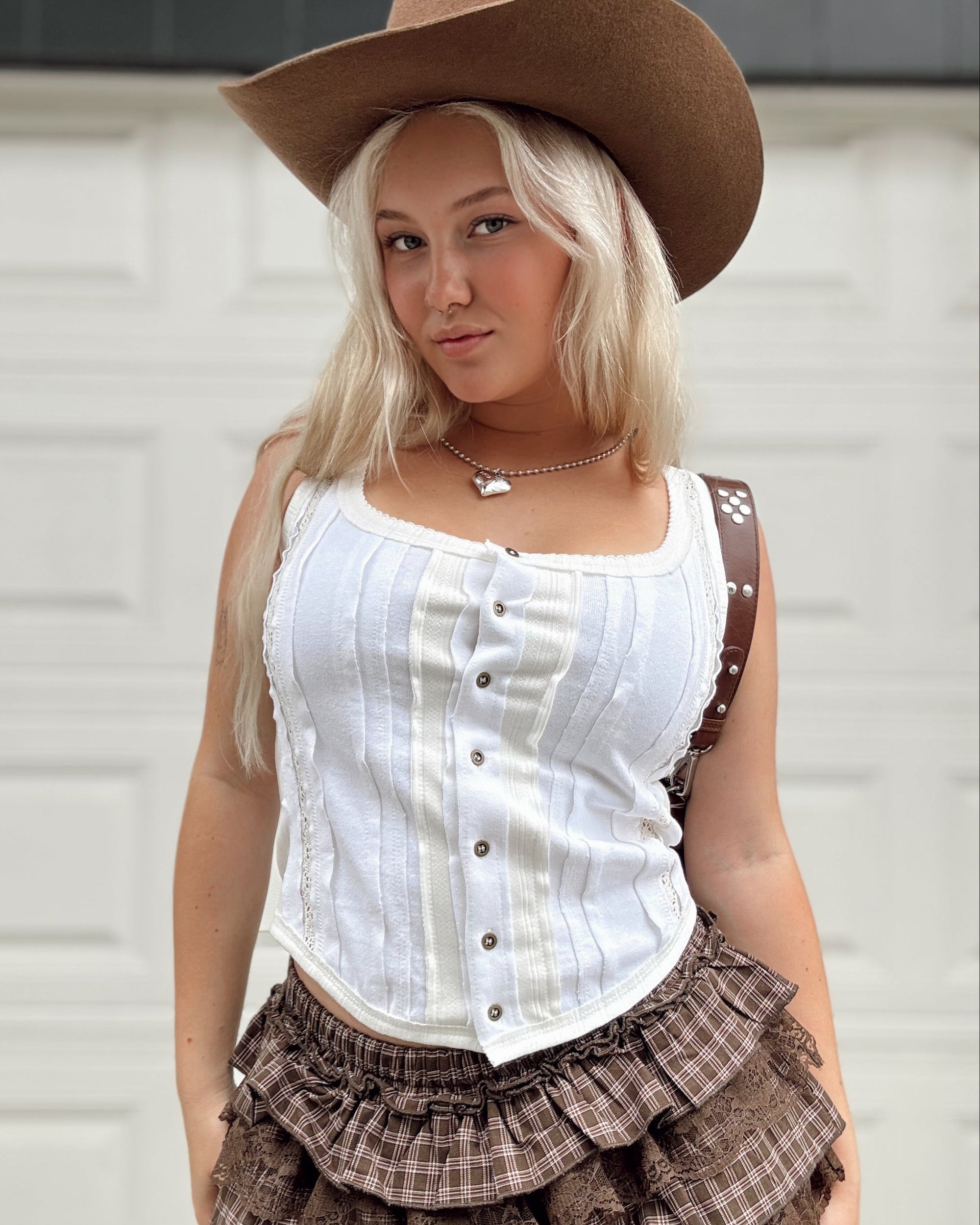 Crochet Trim Tank - White