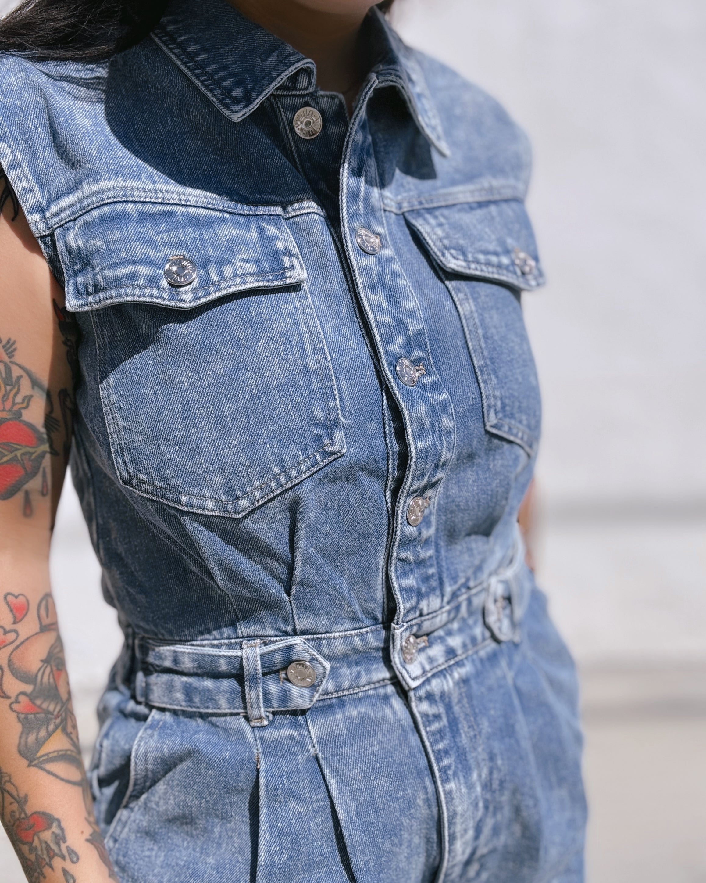 Button Down Denim Romper