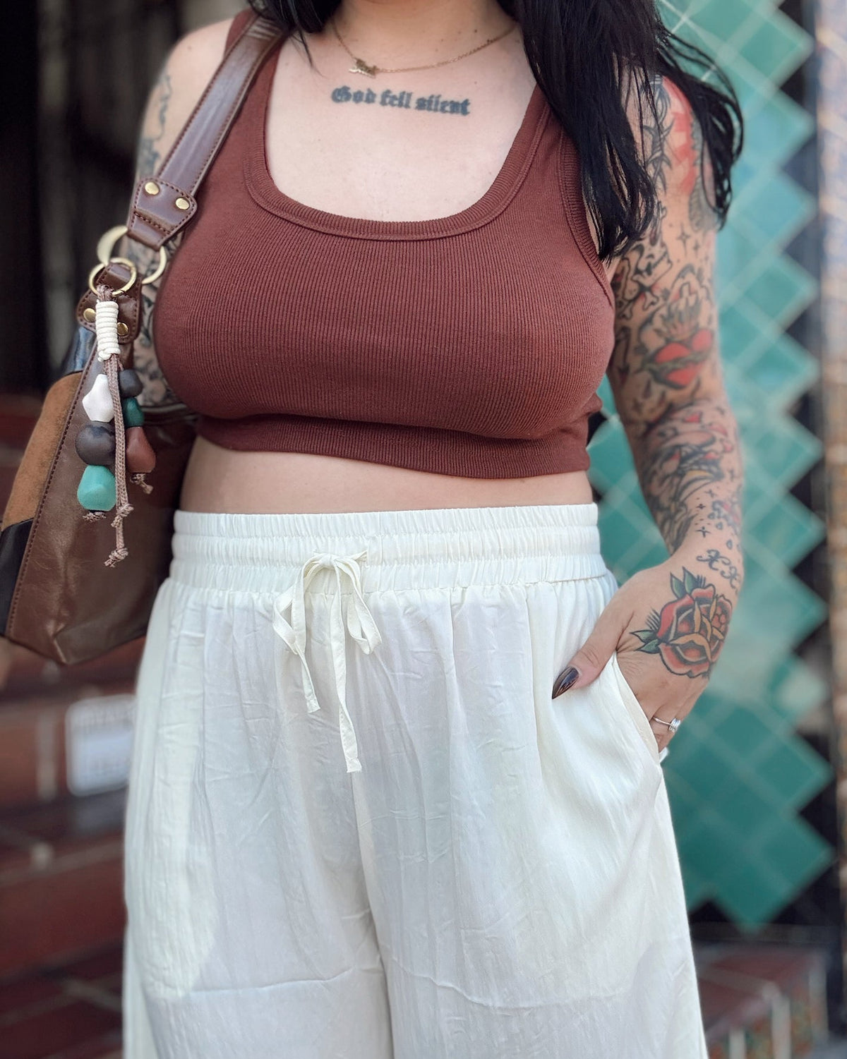 Lace Trim Barrel Pants - Cream