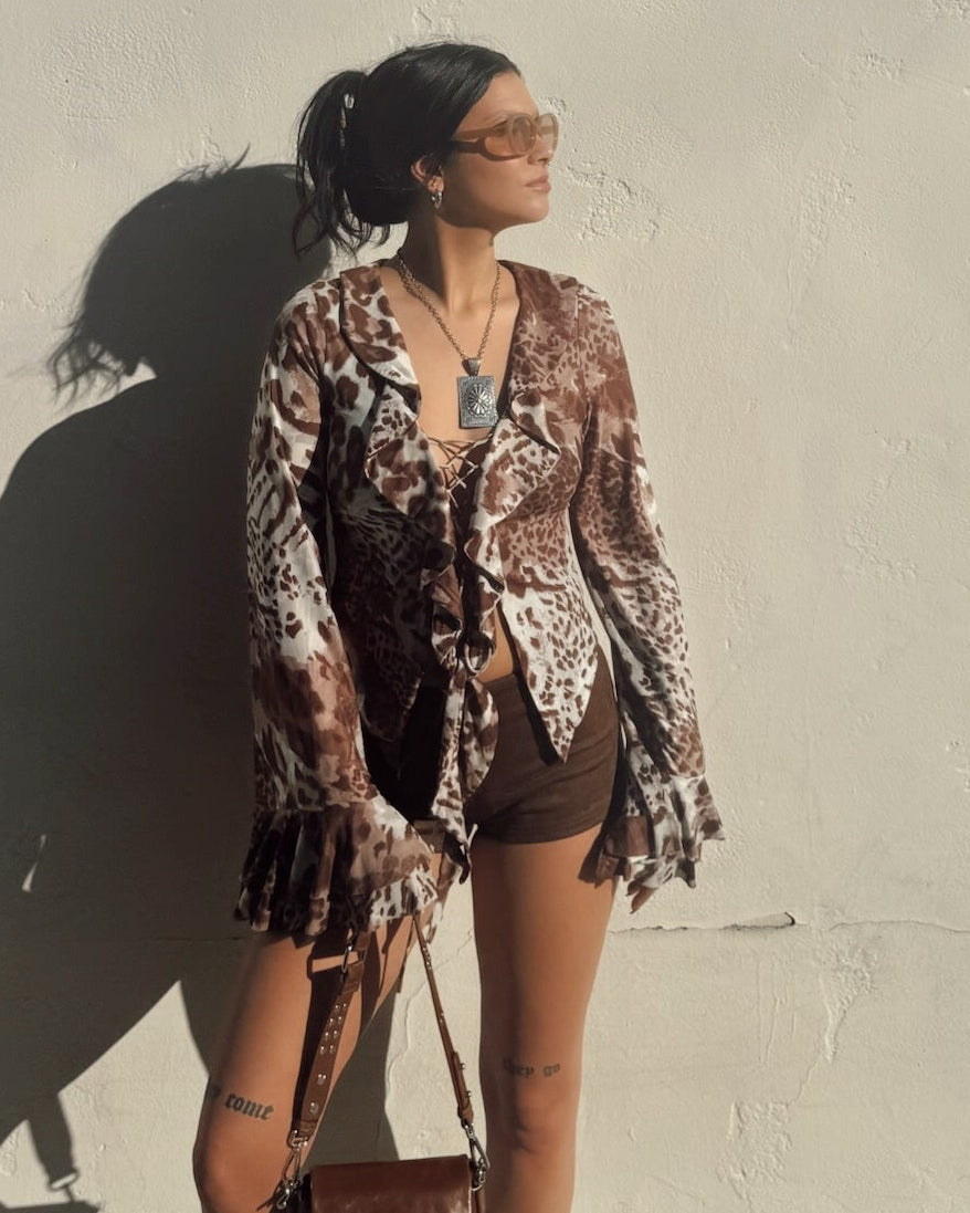 Leopard Ruffle Long Sleeve - Burnout