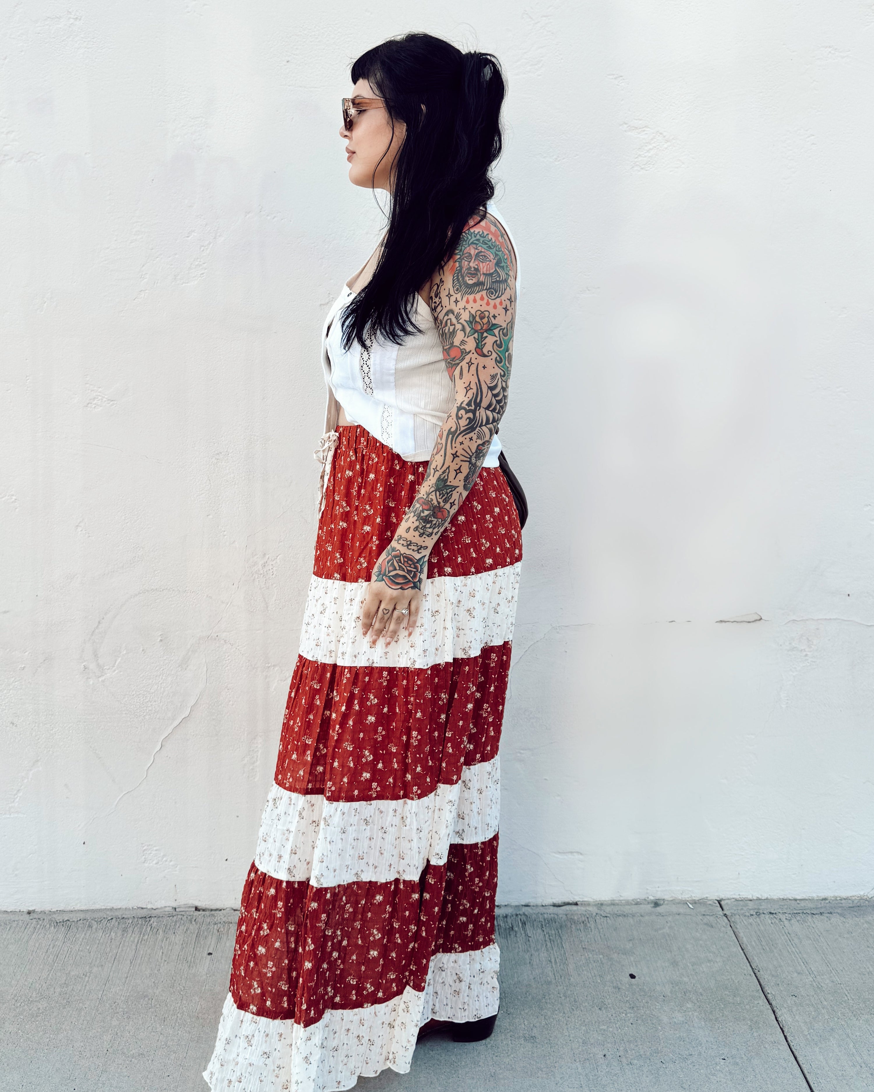 Tiered Floral Maxi Skirt