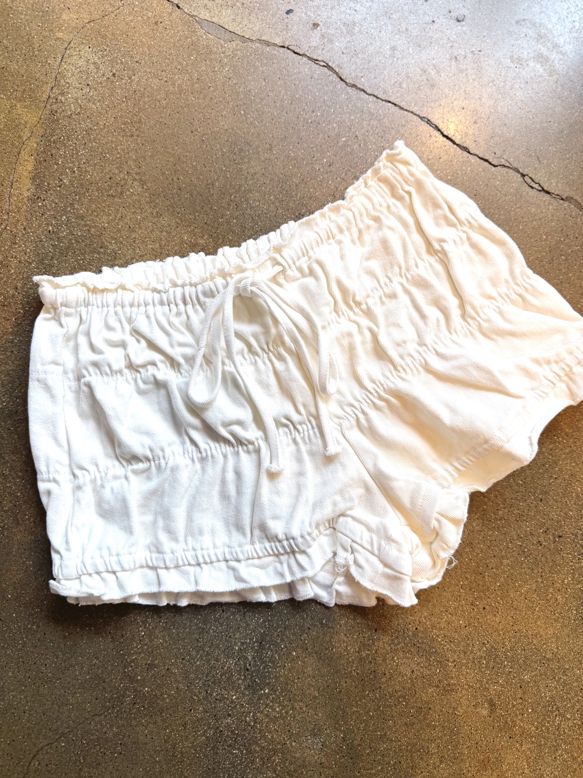 Denim Bloomer Shorts - White - Burnout