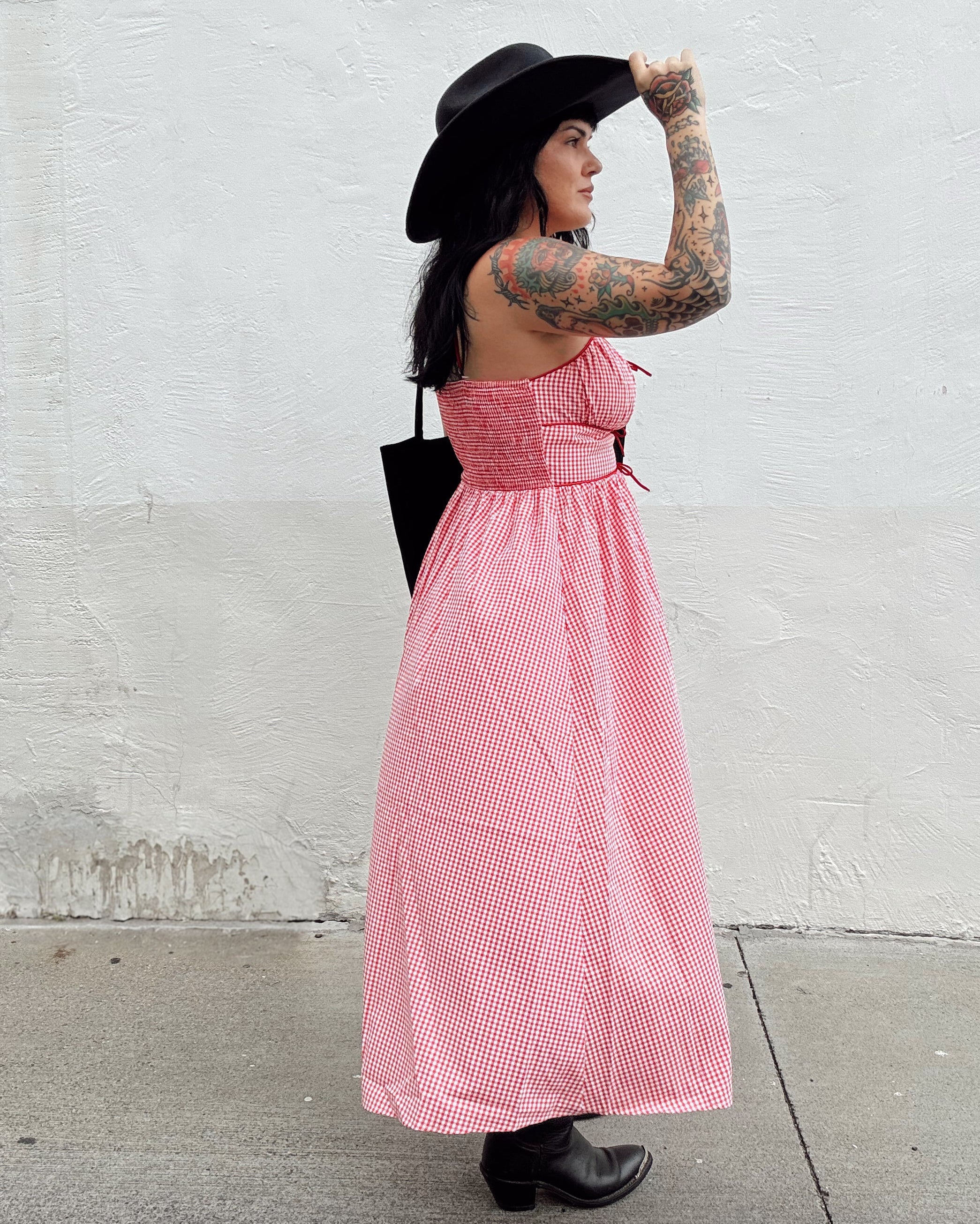 Gingham Midi Dress - Red