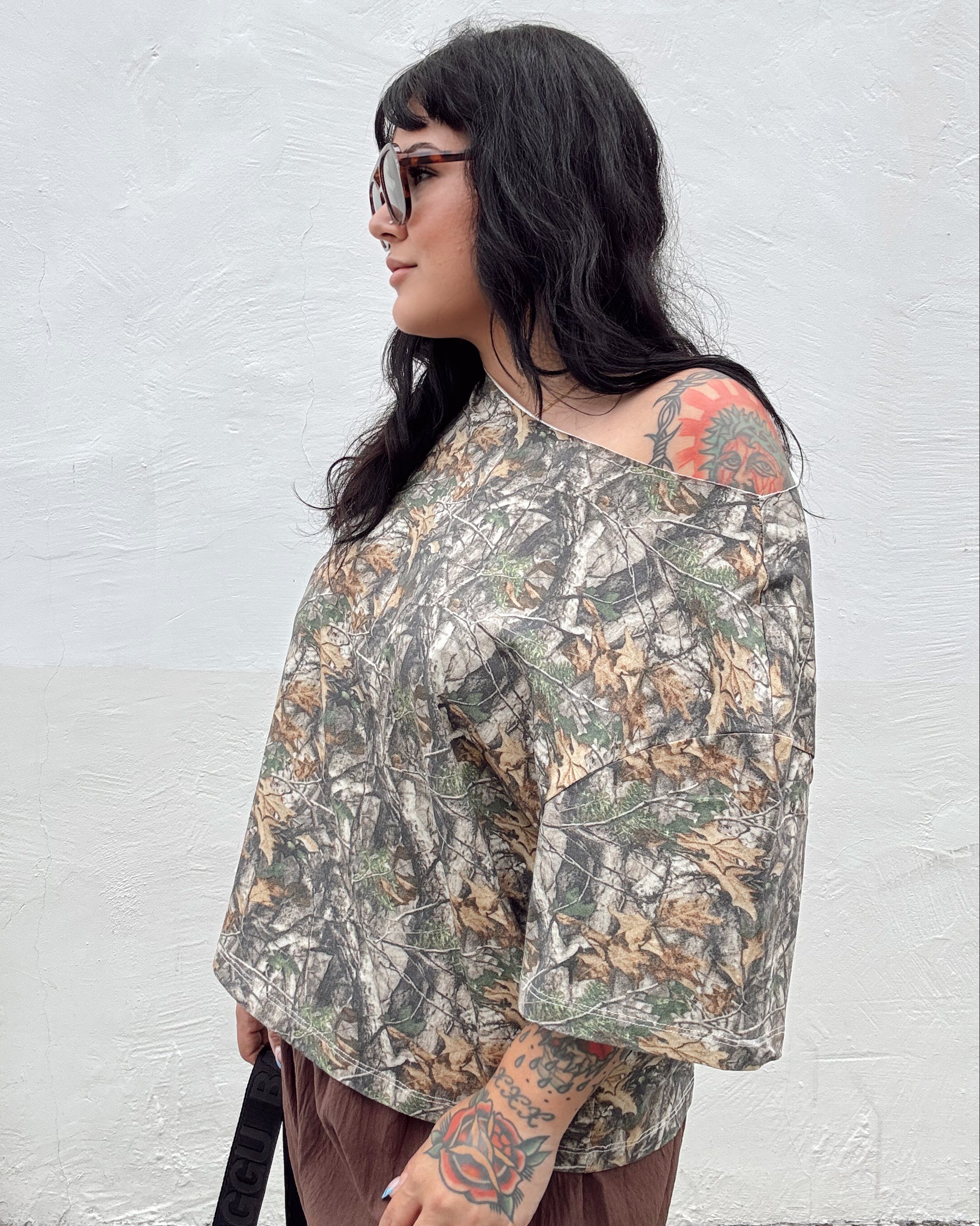 Tree Camo Off Shoulder Tee